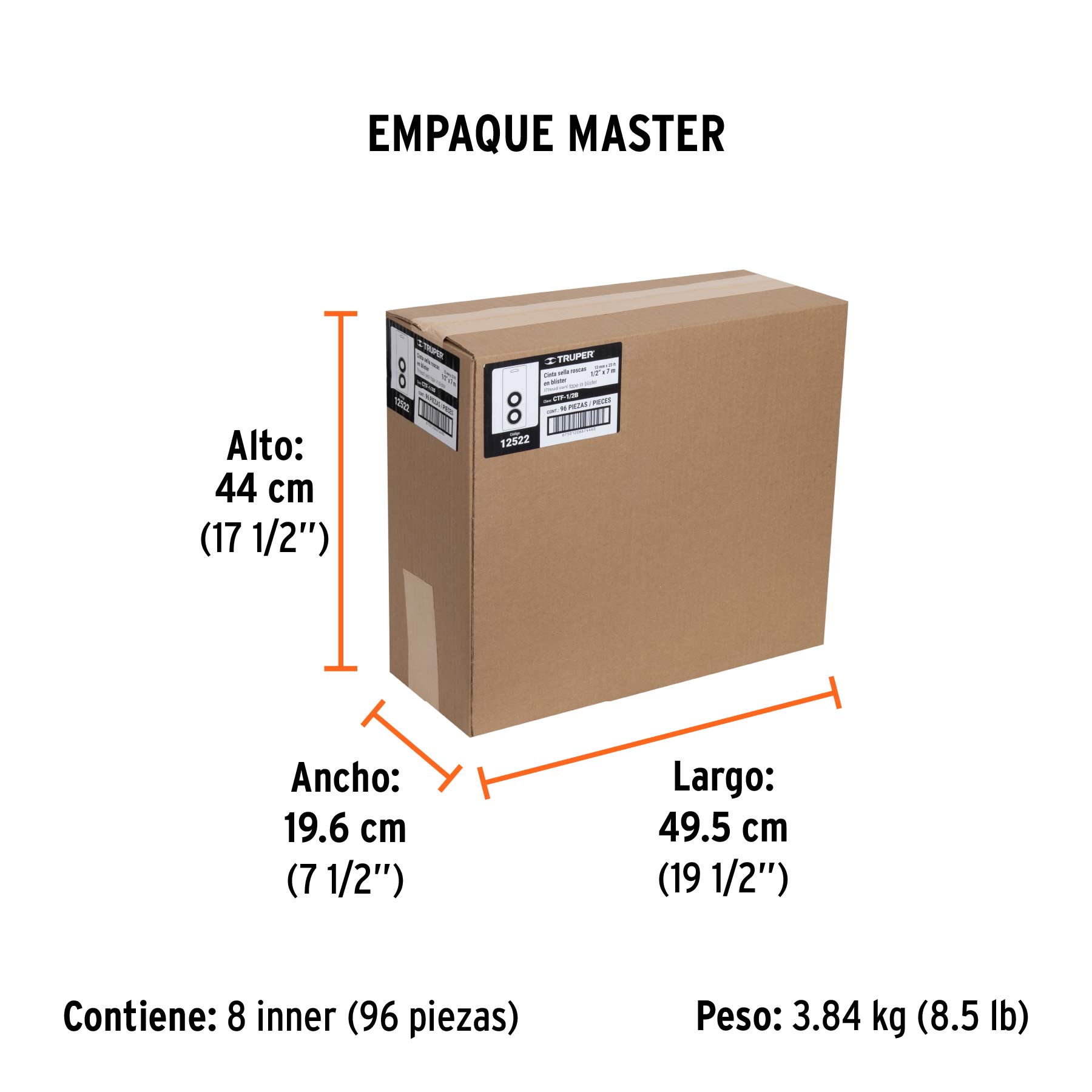 Blíster con 2 cintas sella roscas 1/2" x 7m, uso general - Empaque