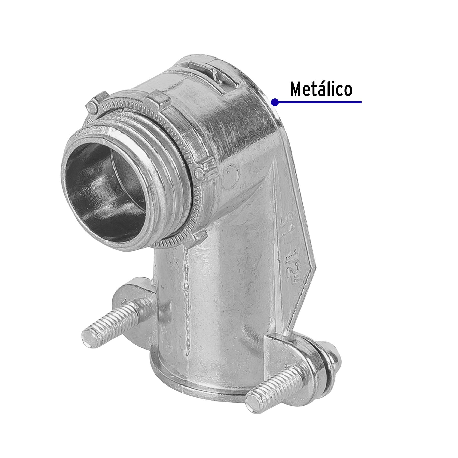Conector curvo 1/2" para tubo flexible metálico, VOLTECK