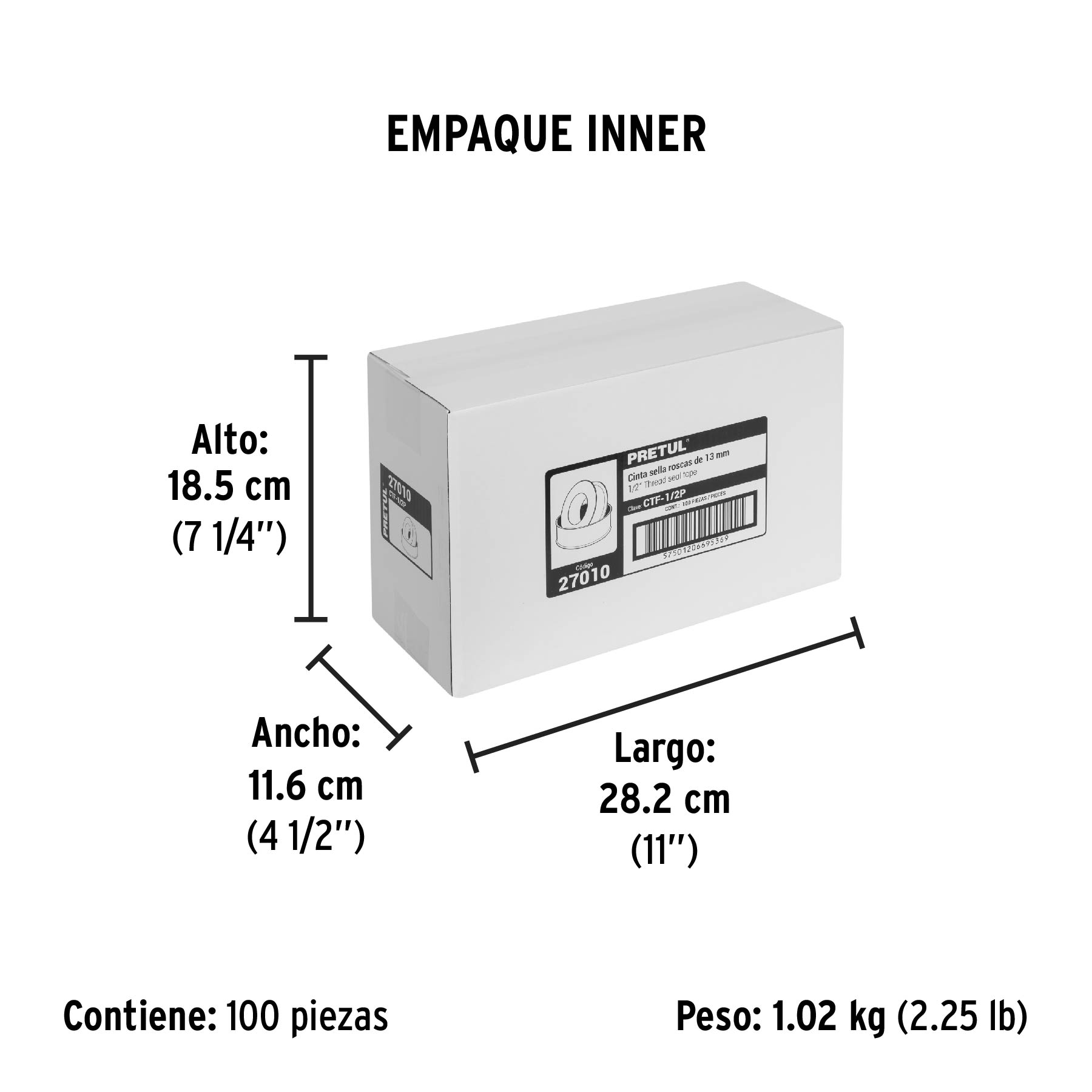 Cinta sella roscas 1/2" x 7m, PRETUL - Empaque