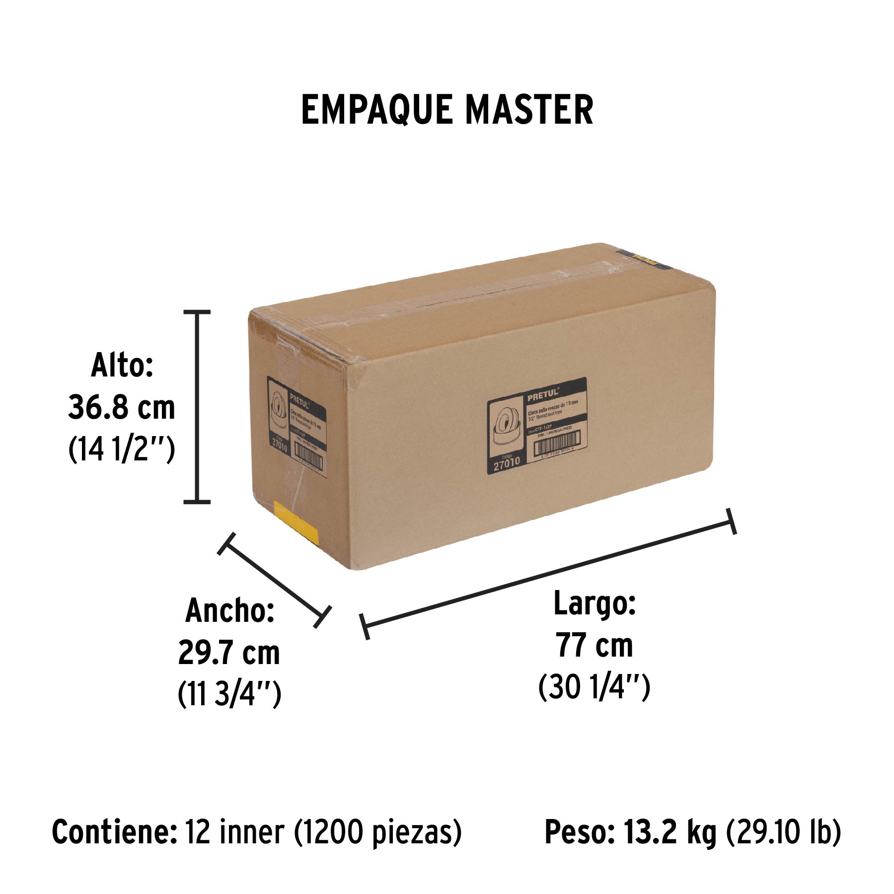 Cinta sella roscas 1/2" x 7m, PRETUL - Empaque