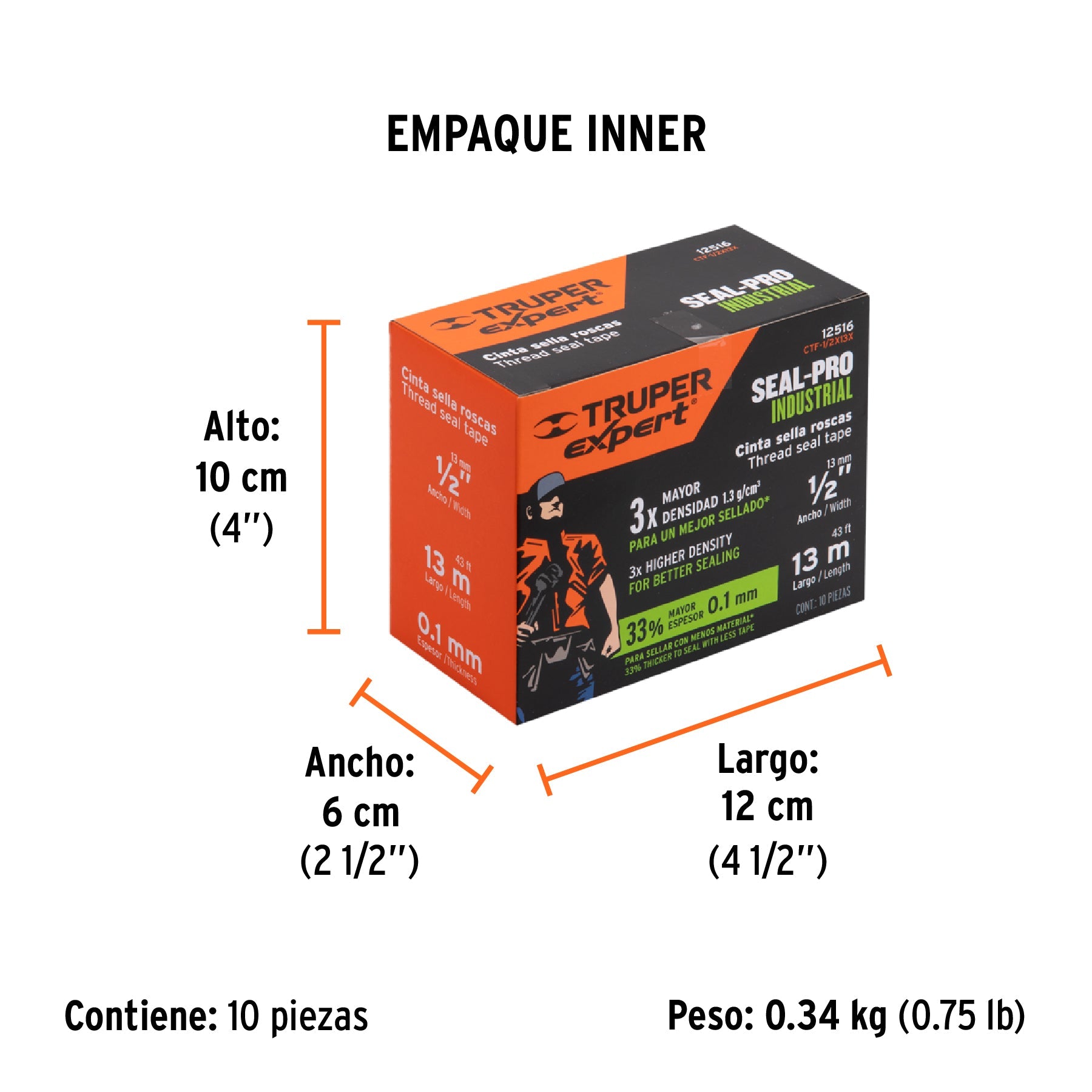 Cinta sella roscas 1/2" x 13m, Seal Pro Industrial, EXPERT - Empaque