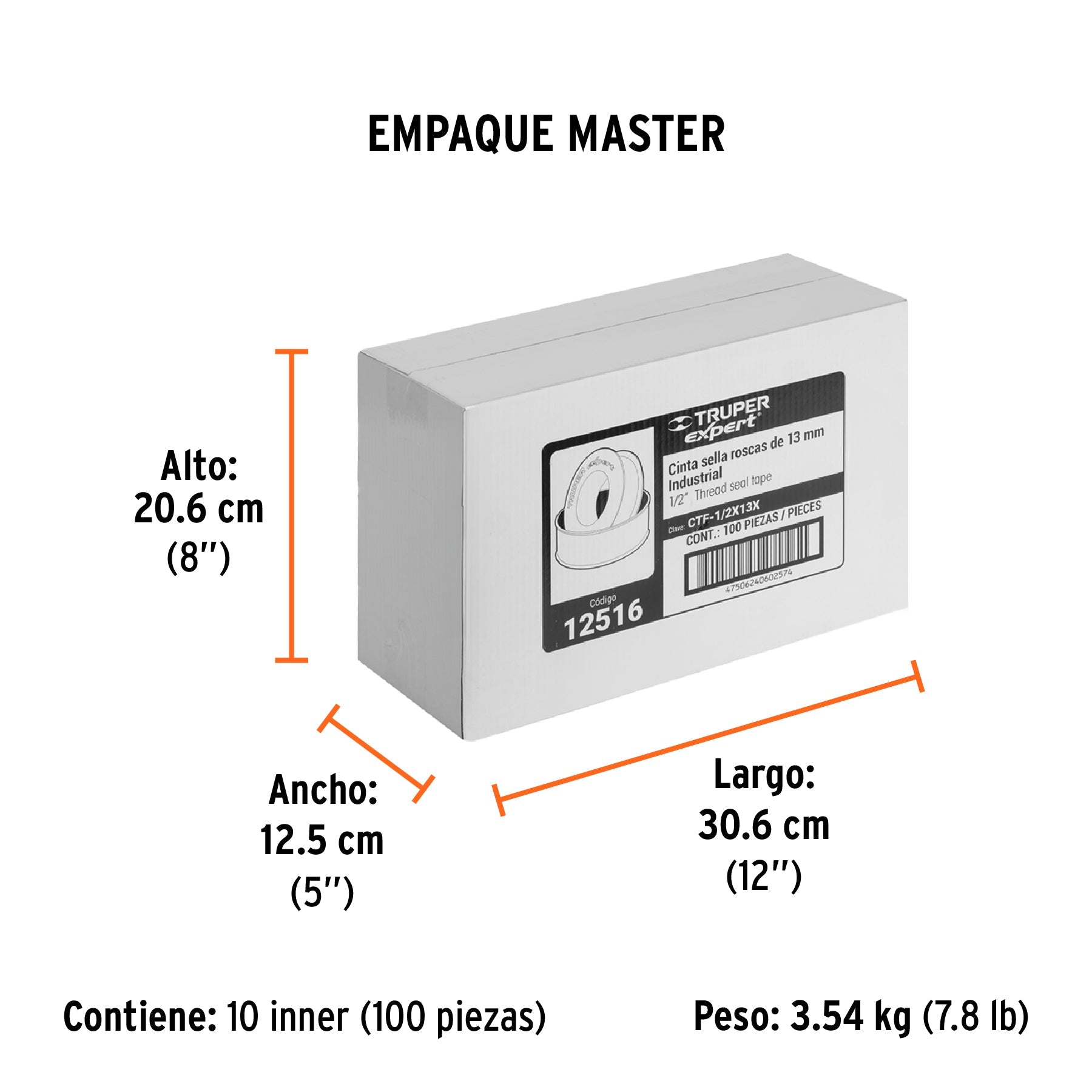 Cinta sella roscas 1/2" x 13m, Seal Pro Industrial, EXPERT - Empaque