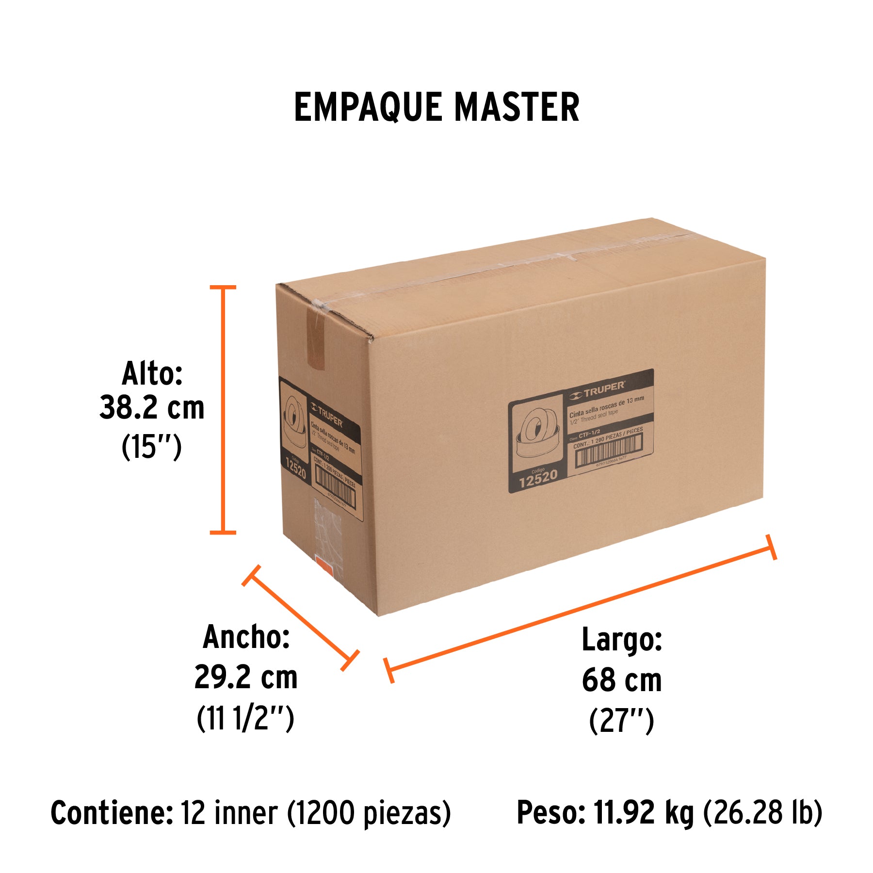 Cinta sella roscas 1/2" x 7m, uso general, TRUPER - Empaque