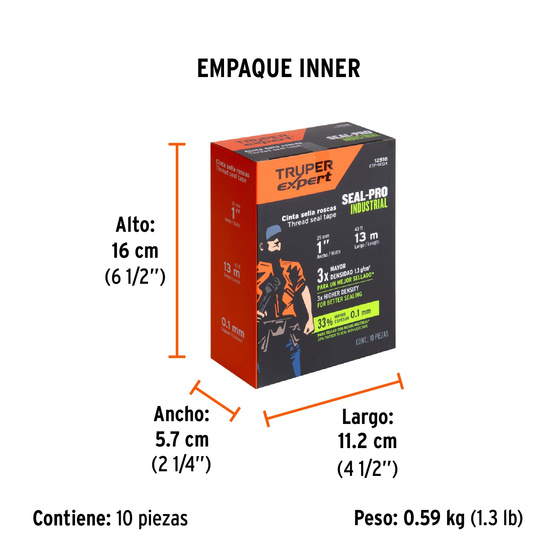 Cinta sella roscas 1" x 13m, Seal Pro Industrial, EXPERT - Empaque