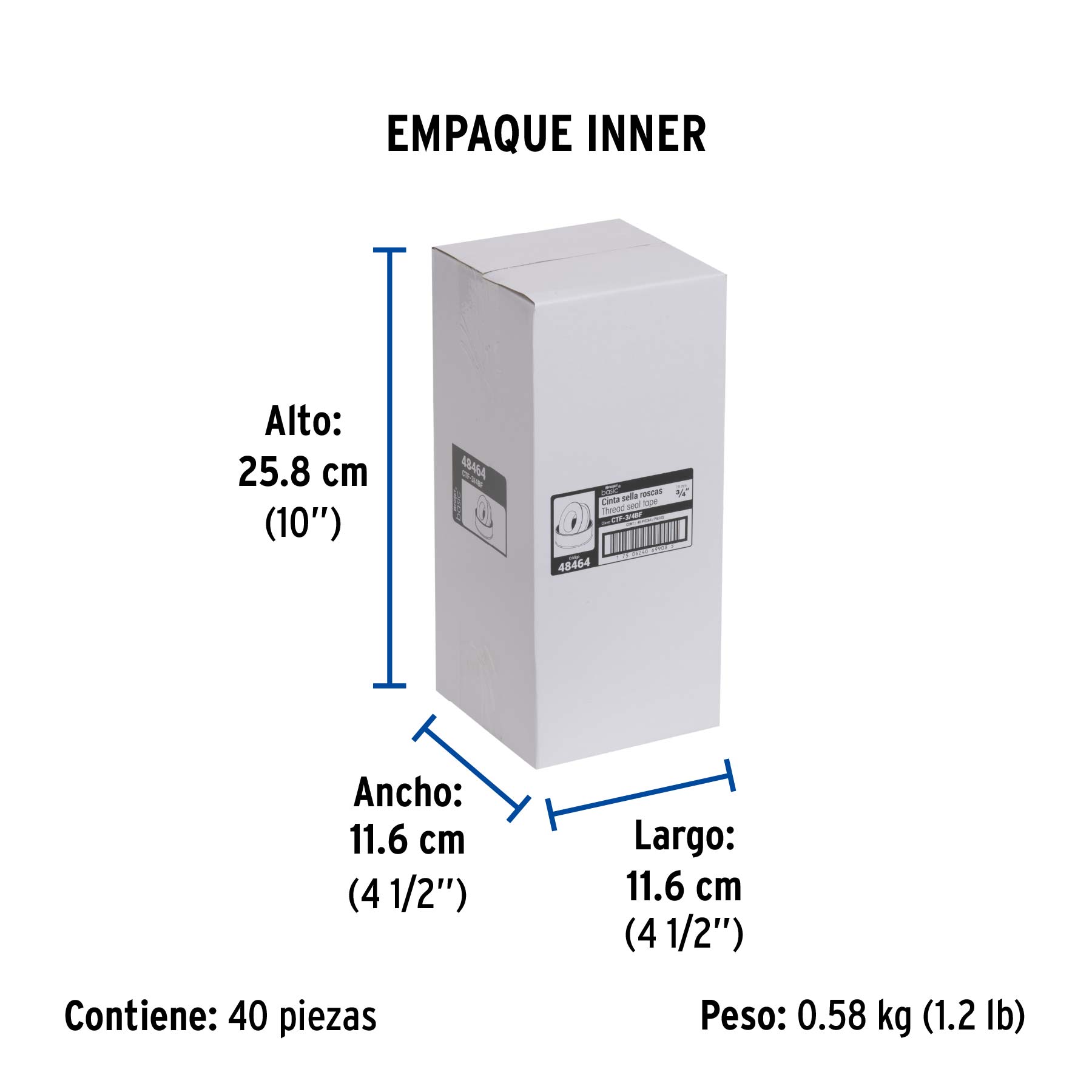 Cinta sella roscas 3/4" x 7m, uso general, FOSET BASIC - Empaque