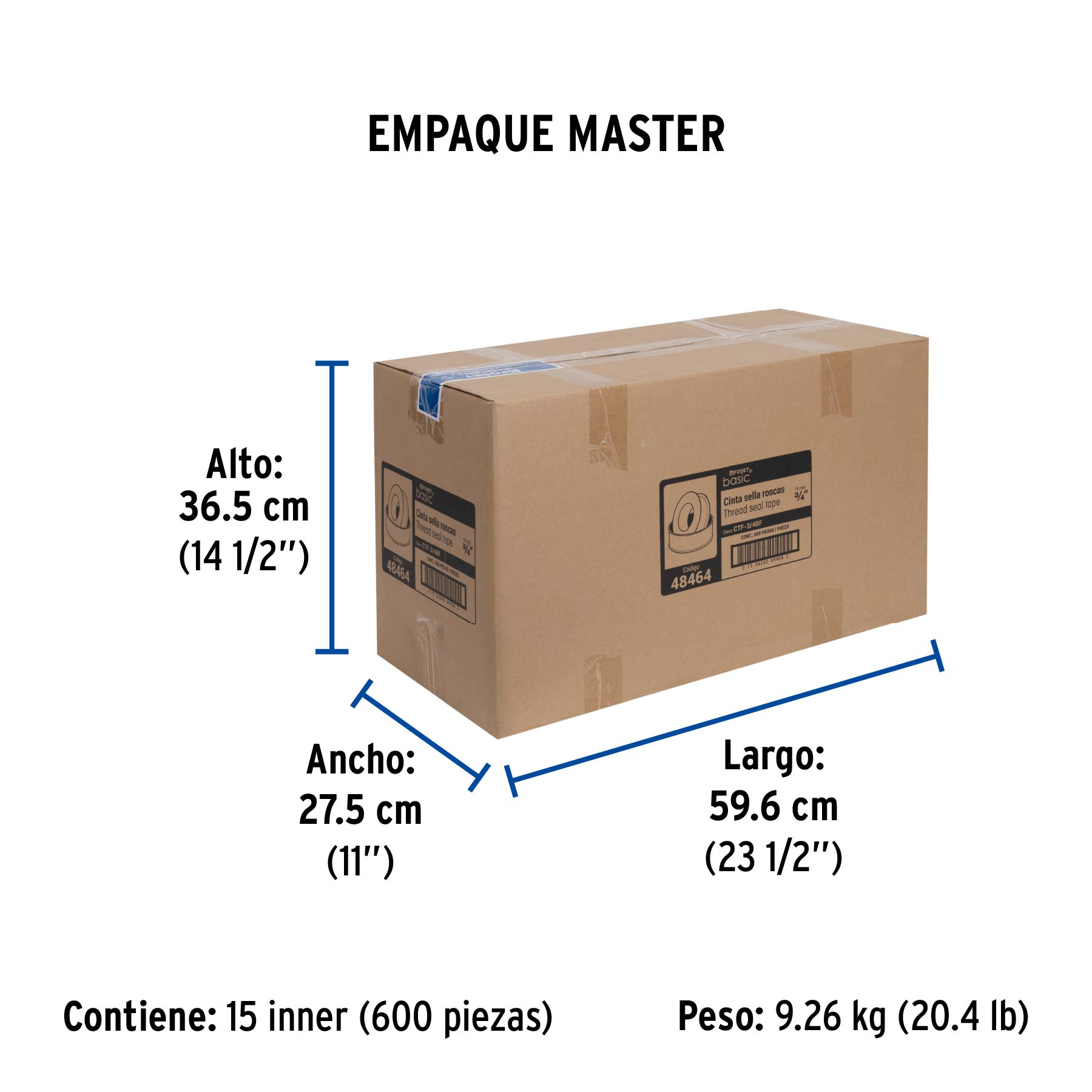 Cinta sella roscas 3/4" x 7m, uso general, FOSET BASIC - Empaque