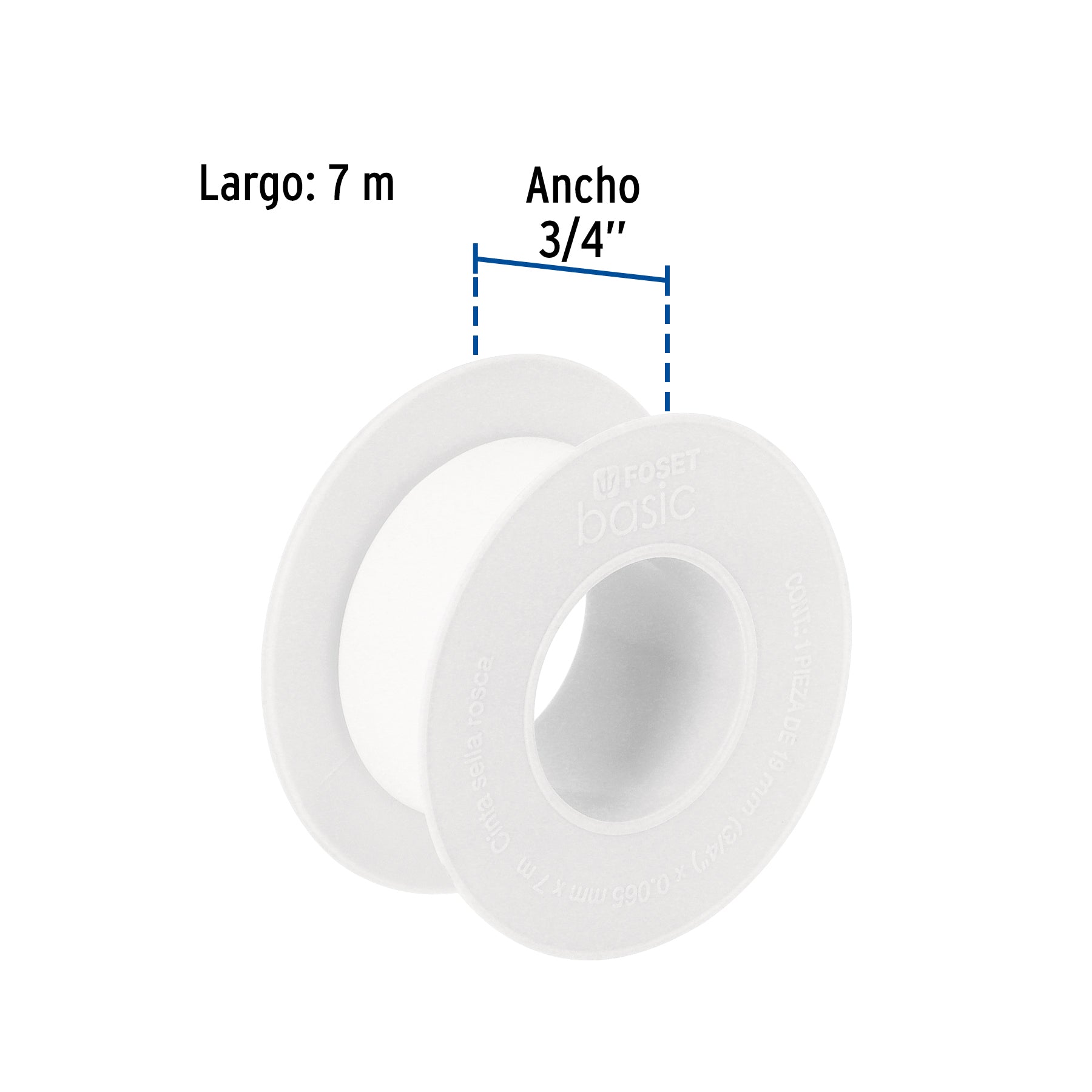 Cinta sella roscas 3/4" x 7m, uso general, FOSET BASIC