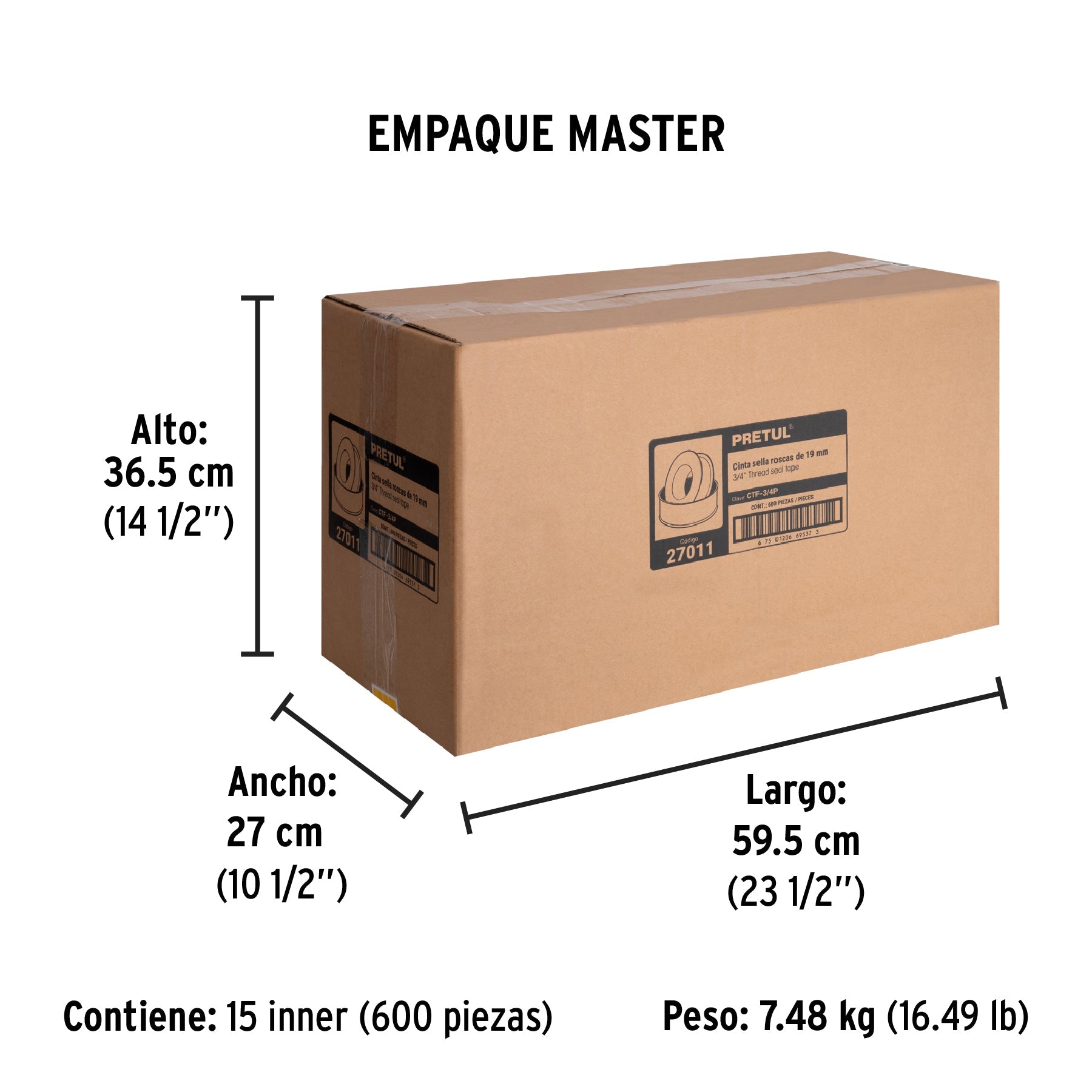 Cinta sella roscas 3/4" x 7m, PRETUL - Empaque