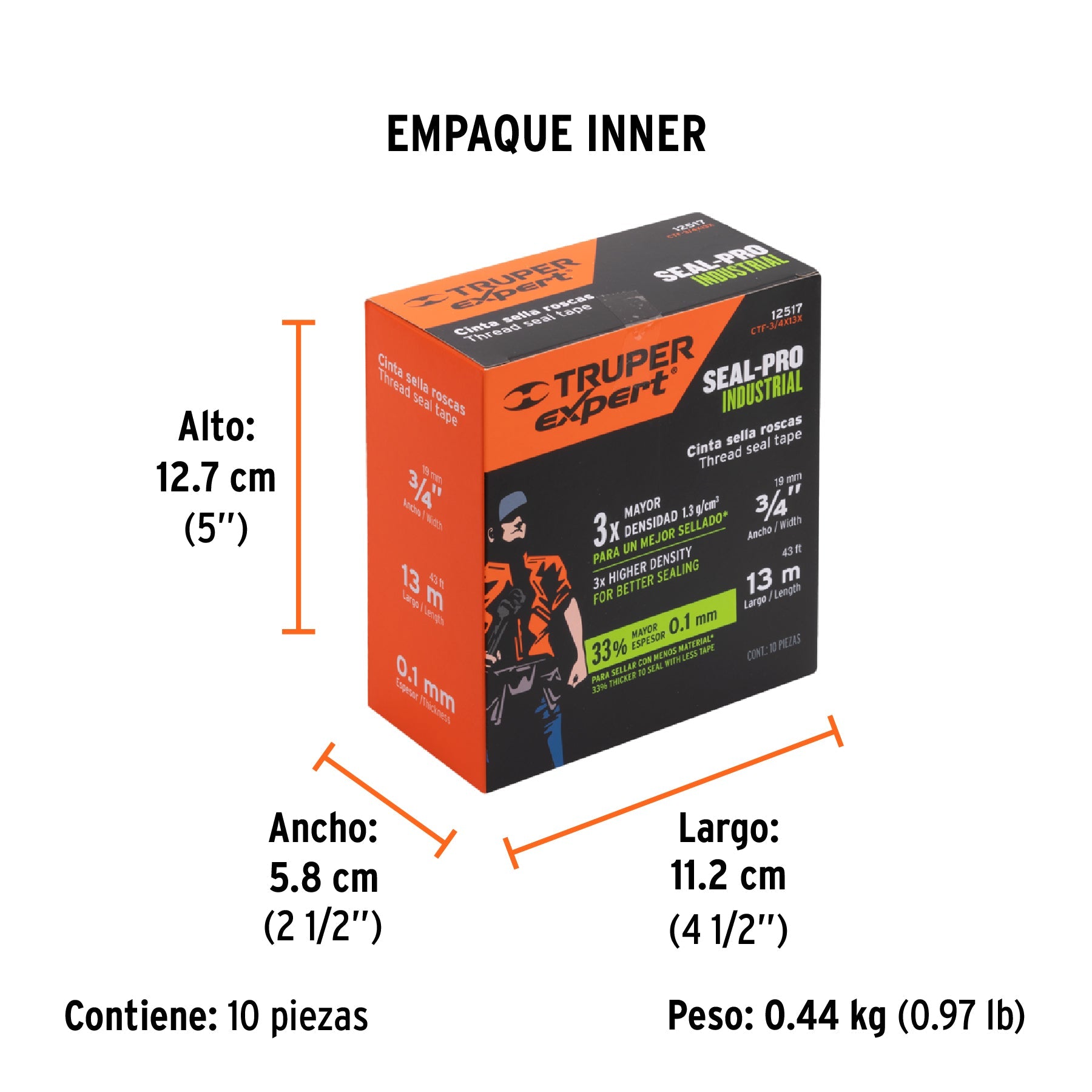 Cinta sella roscas 3/4" x 13m, Seal Pro Industrial, EXPERT - Empaque