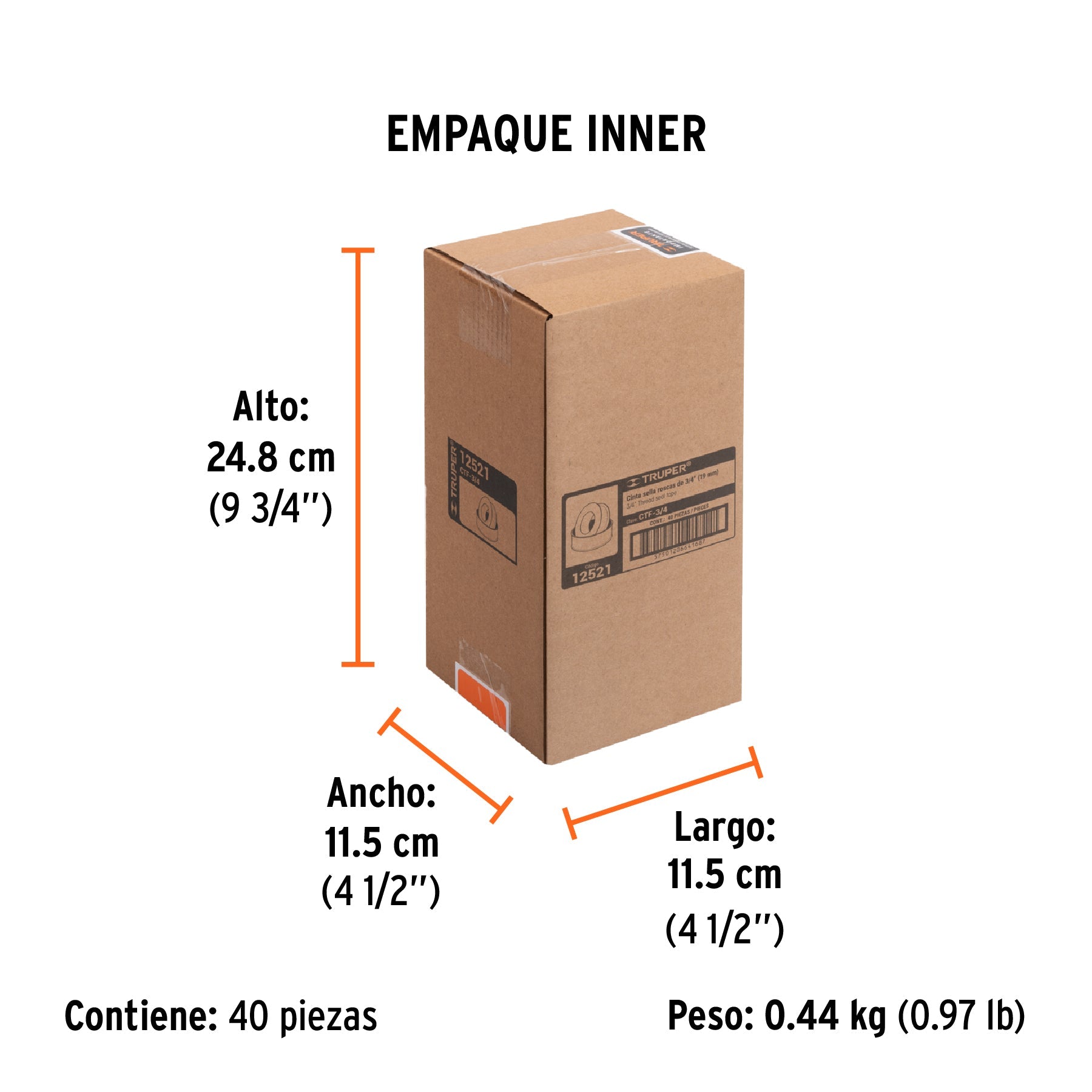 Cinta sella roscas 3/4" x 7m, uso general, TRUPER - Empaque