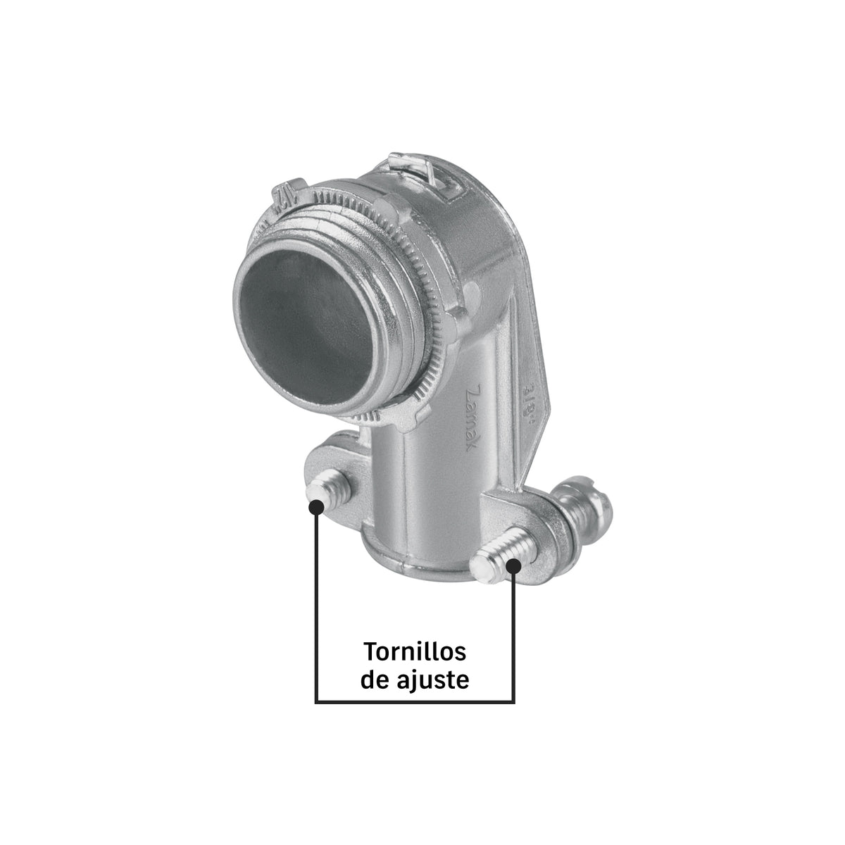 Conector curvo 3/8" para tubo flexible metálico, VOLTECK