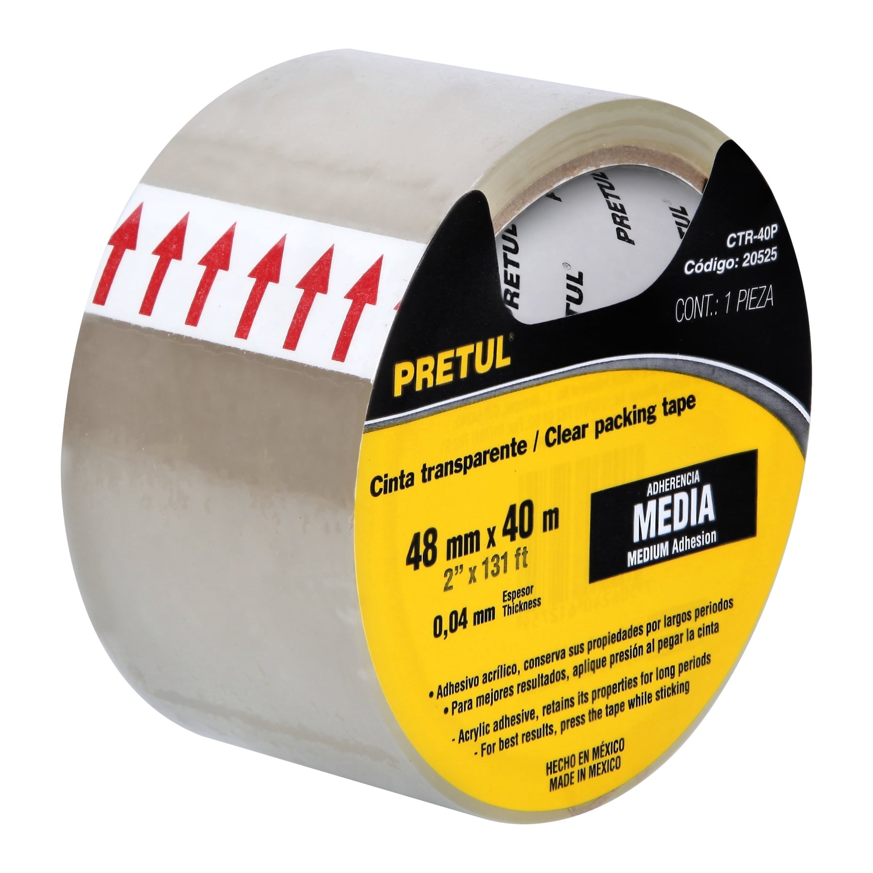 Cinta de empaque 48 mm x 40 m transparente, PRETUL