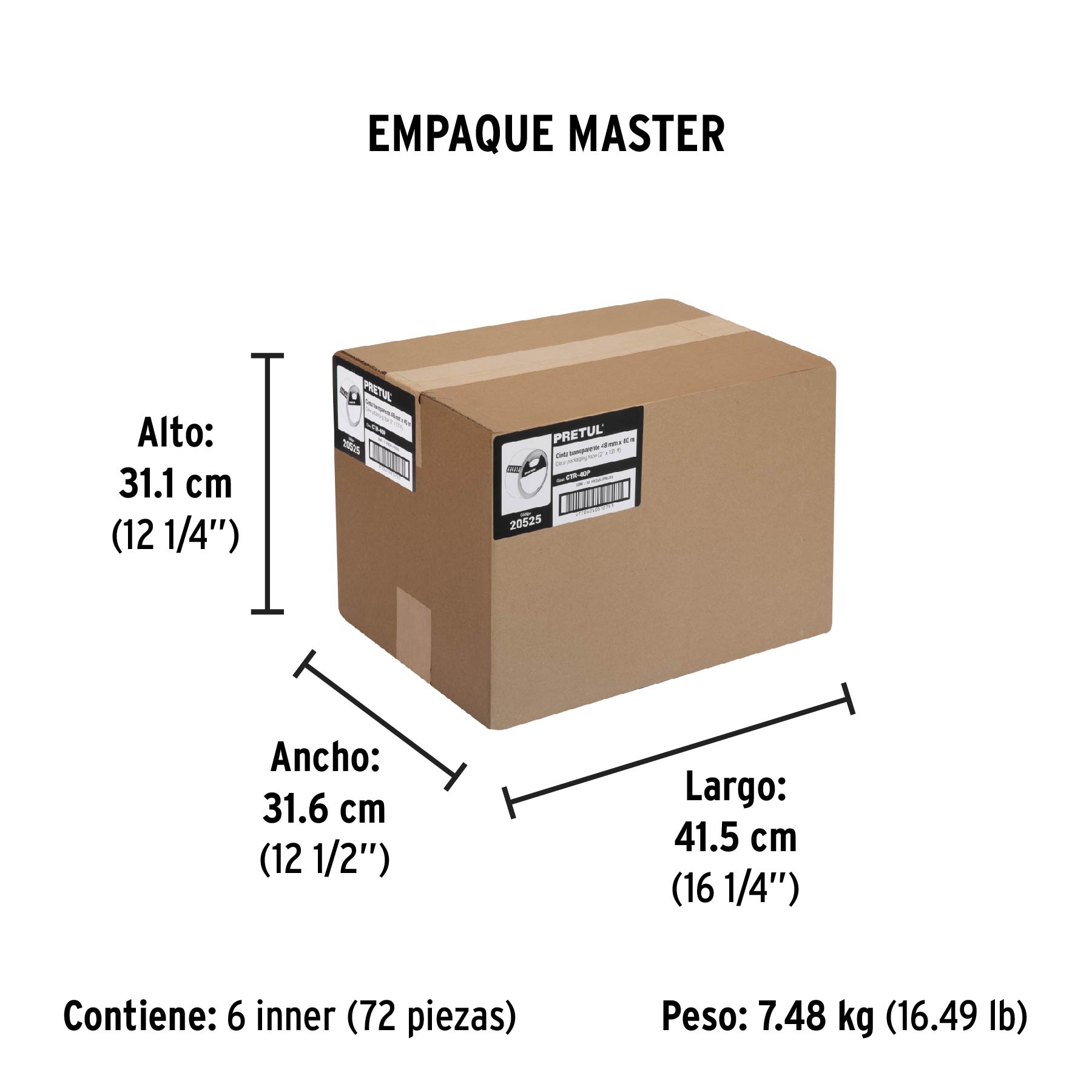 Cinta de empaque 48 mm x 40 m transparente, PRETUL - Empaque