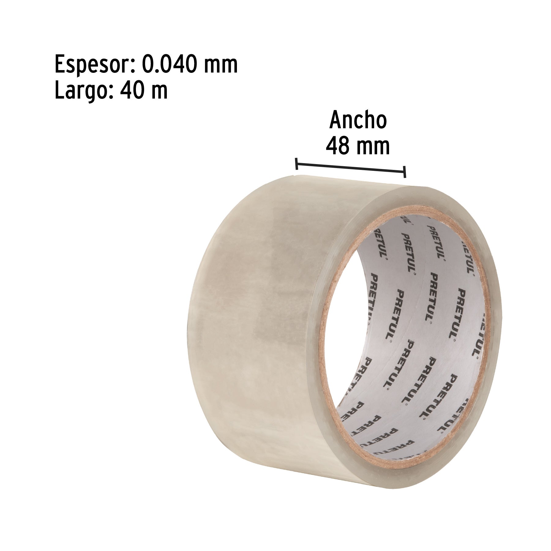 Cinta de empaque 48 mm x 40 m transparente, PRETUL