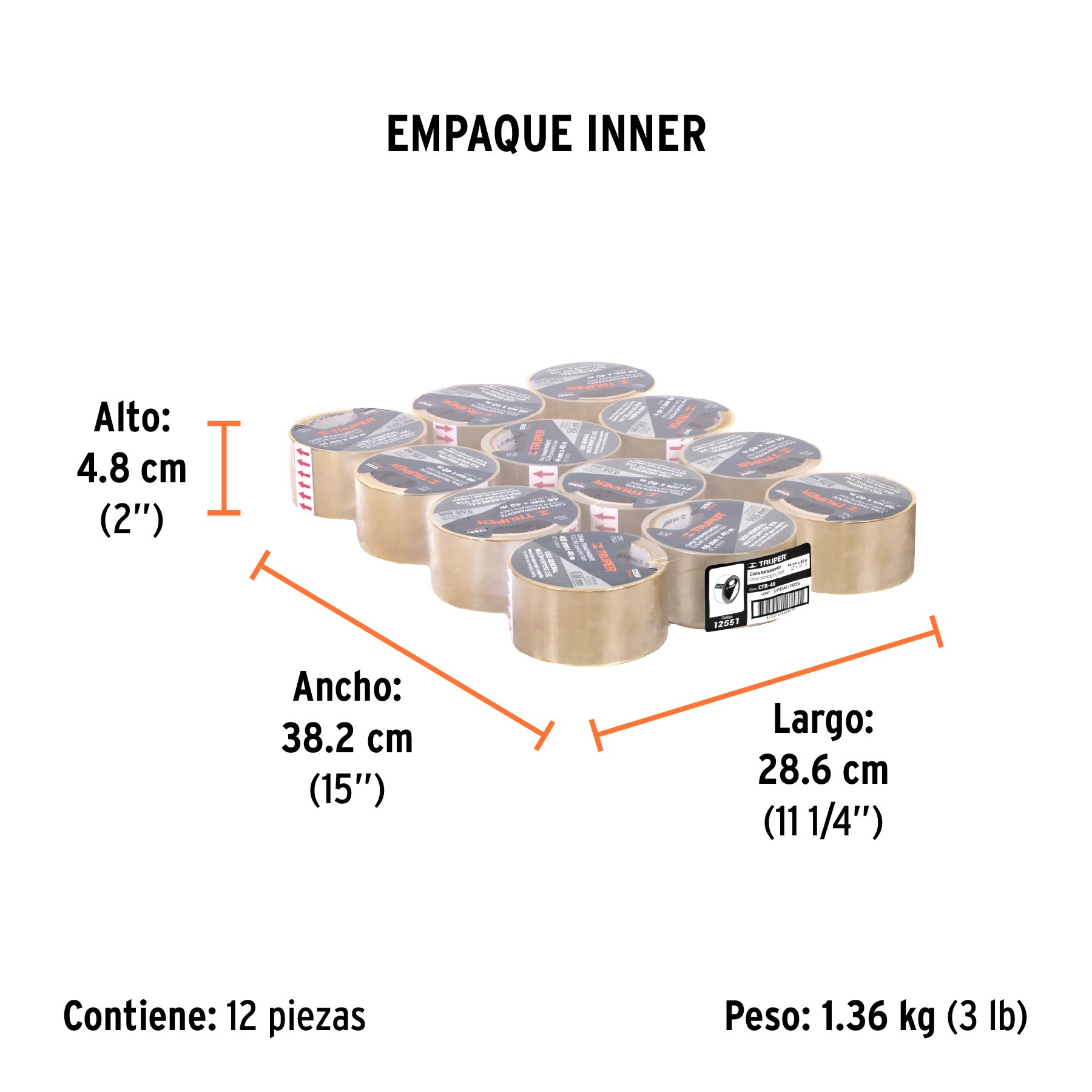Cinta de empaque 48 mm x 40 m transparente, TRUPER - Empaque