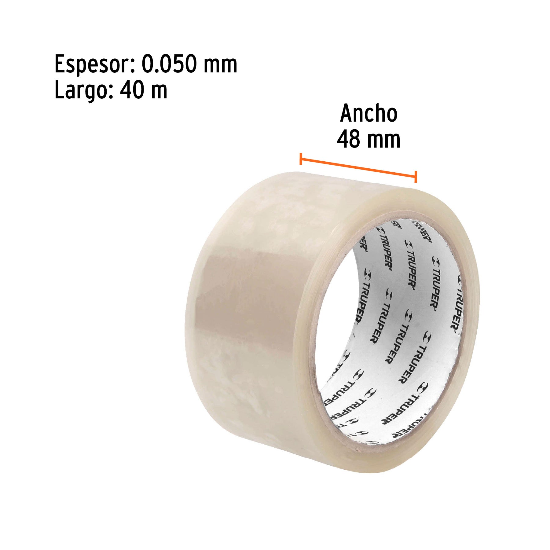 Cinta de empaque 48 mm x 40 m transparente, TRUPER