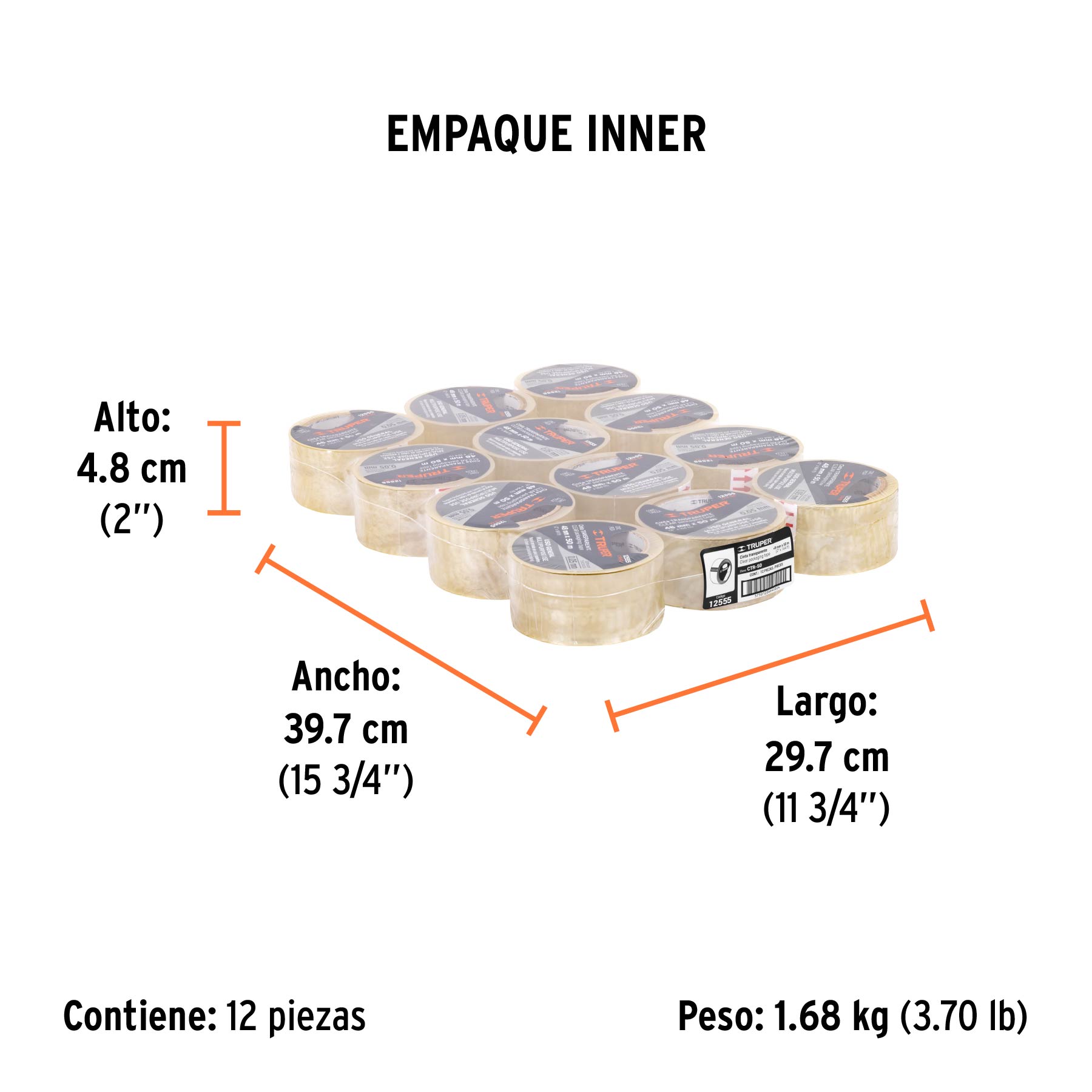 Cinta de empaque 48 mm x 50 m transparente, TRUPER - Empaque