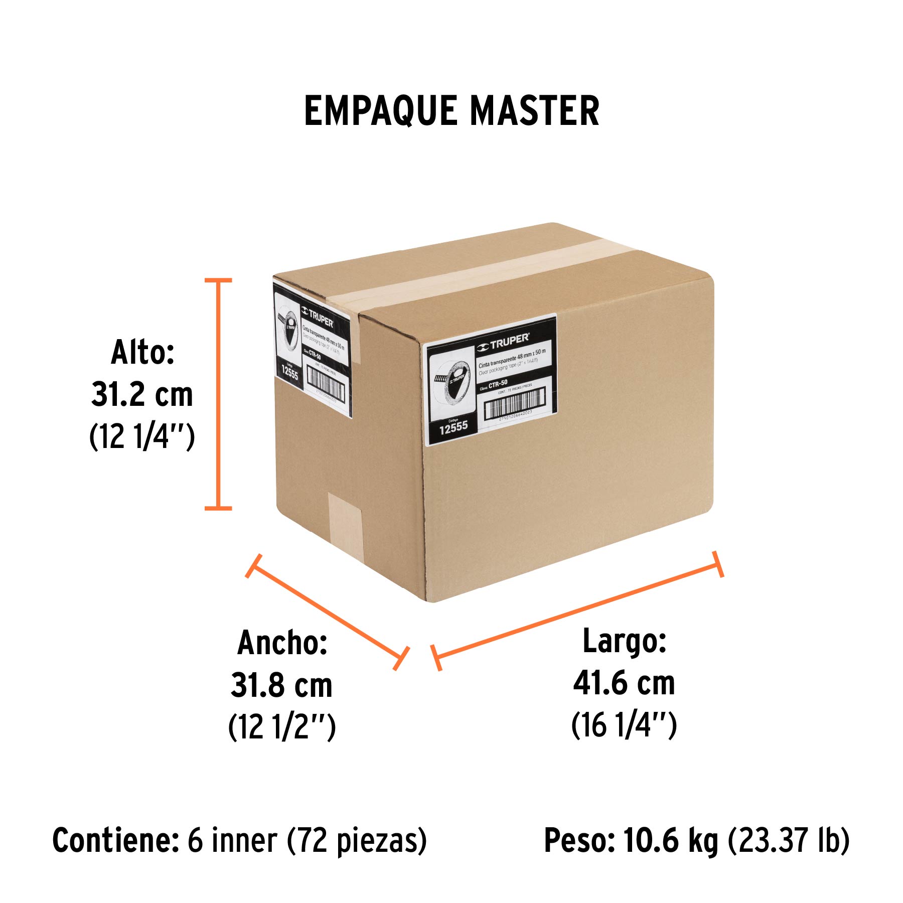 Cinta de empaque 48 mm x 50 m transparente, TRUPER - Empaque