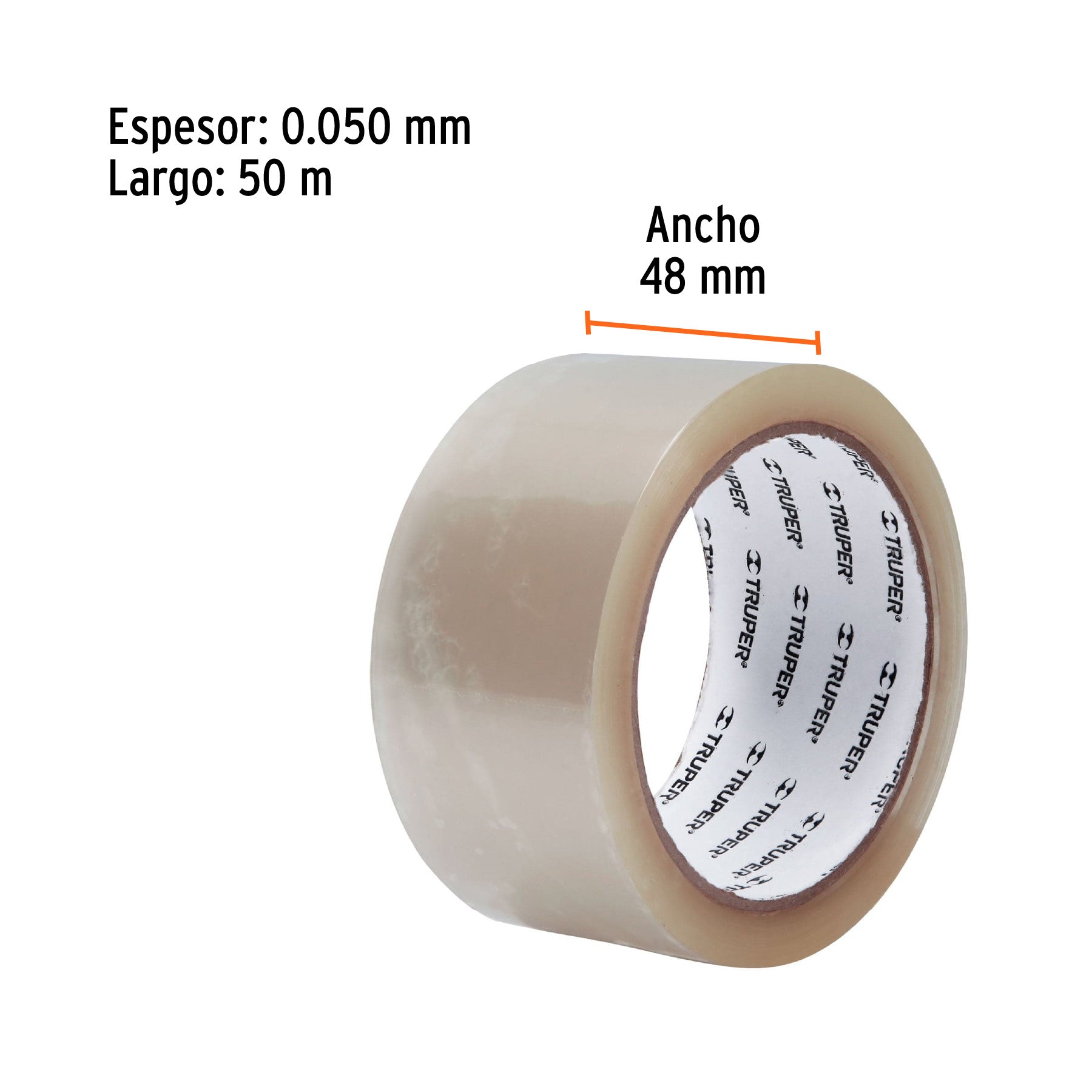 Cinta de empaque 48 mm x 50 m transparente, TRUPER