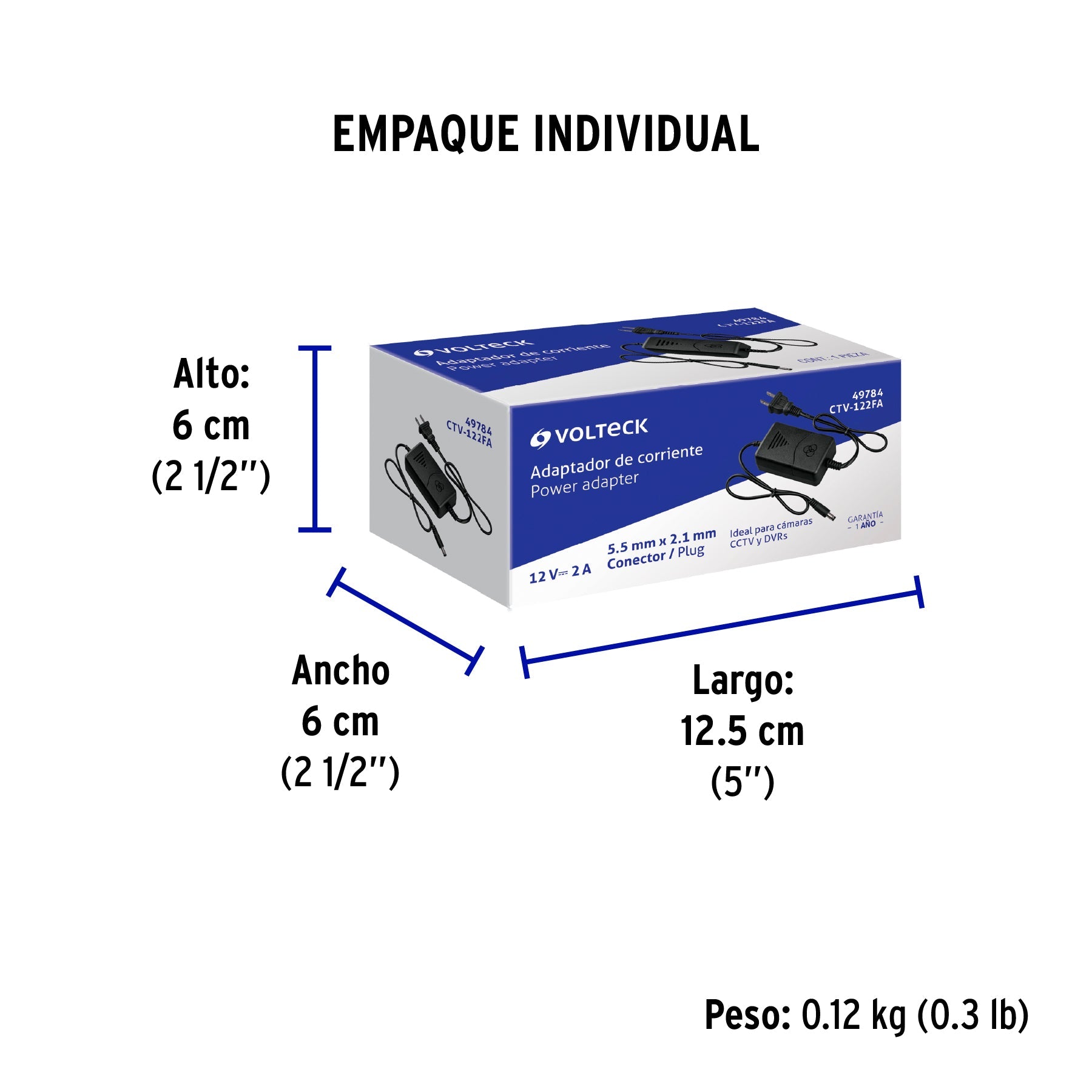 Fuente de Alimentación 12V 2A para CCTV, VOLTECK - Empaque