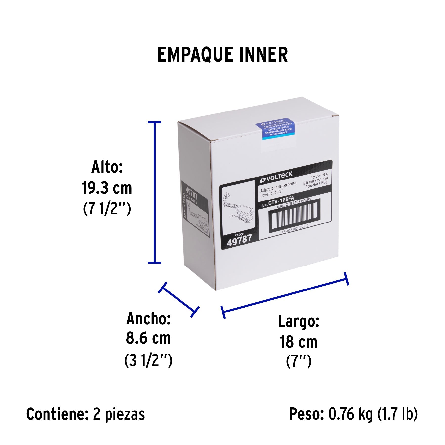 Fuente de Alimentación 12V 5A para CCTV, VOLTECK - Empaque