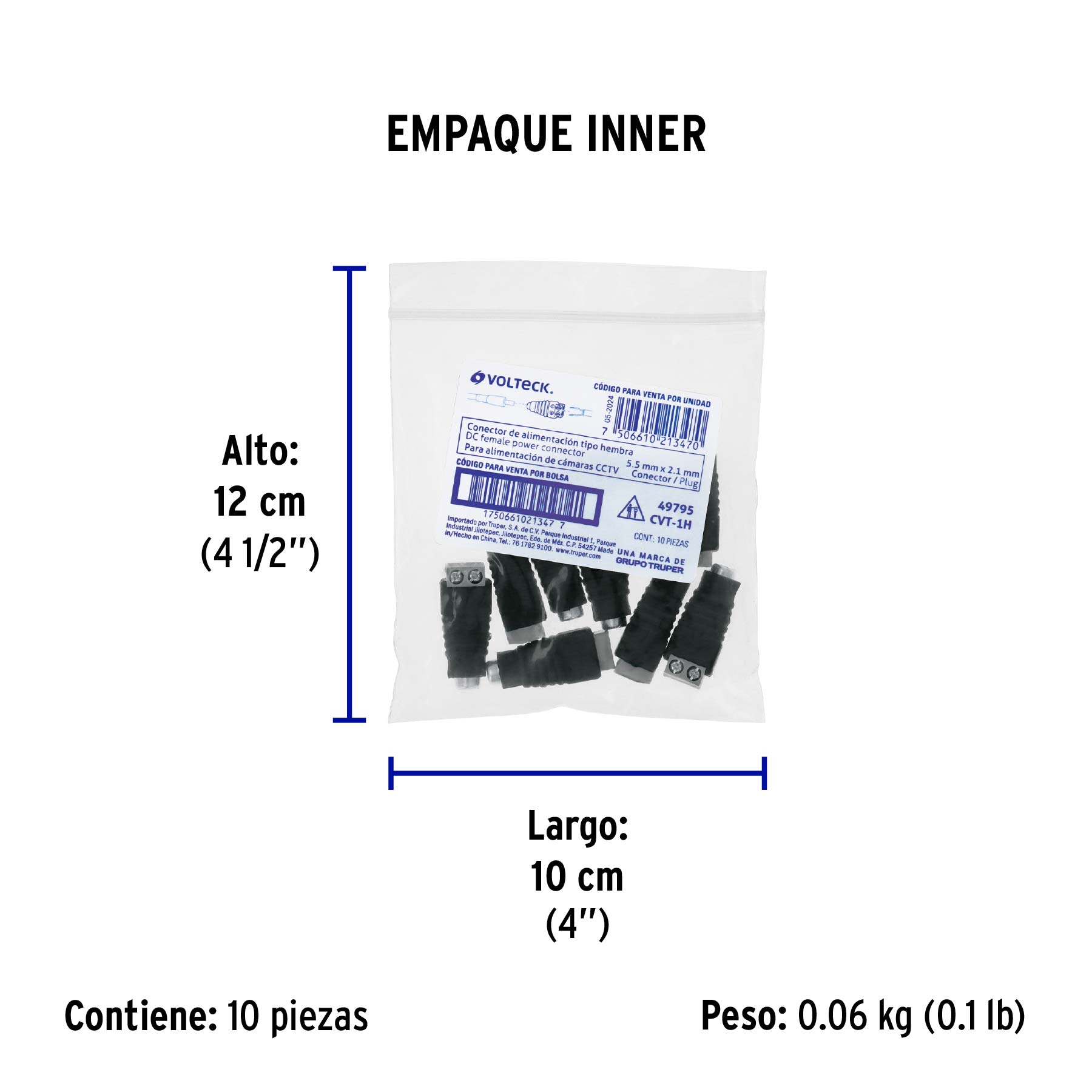 Conector de energía para CCTV tipo hembra, VOLTECK - Empaque