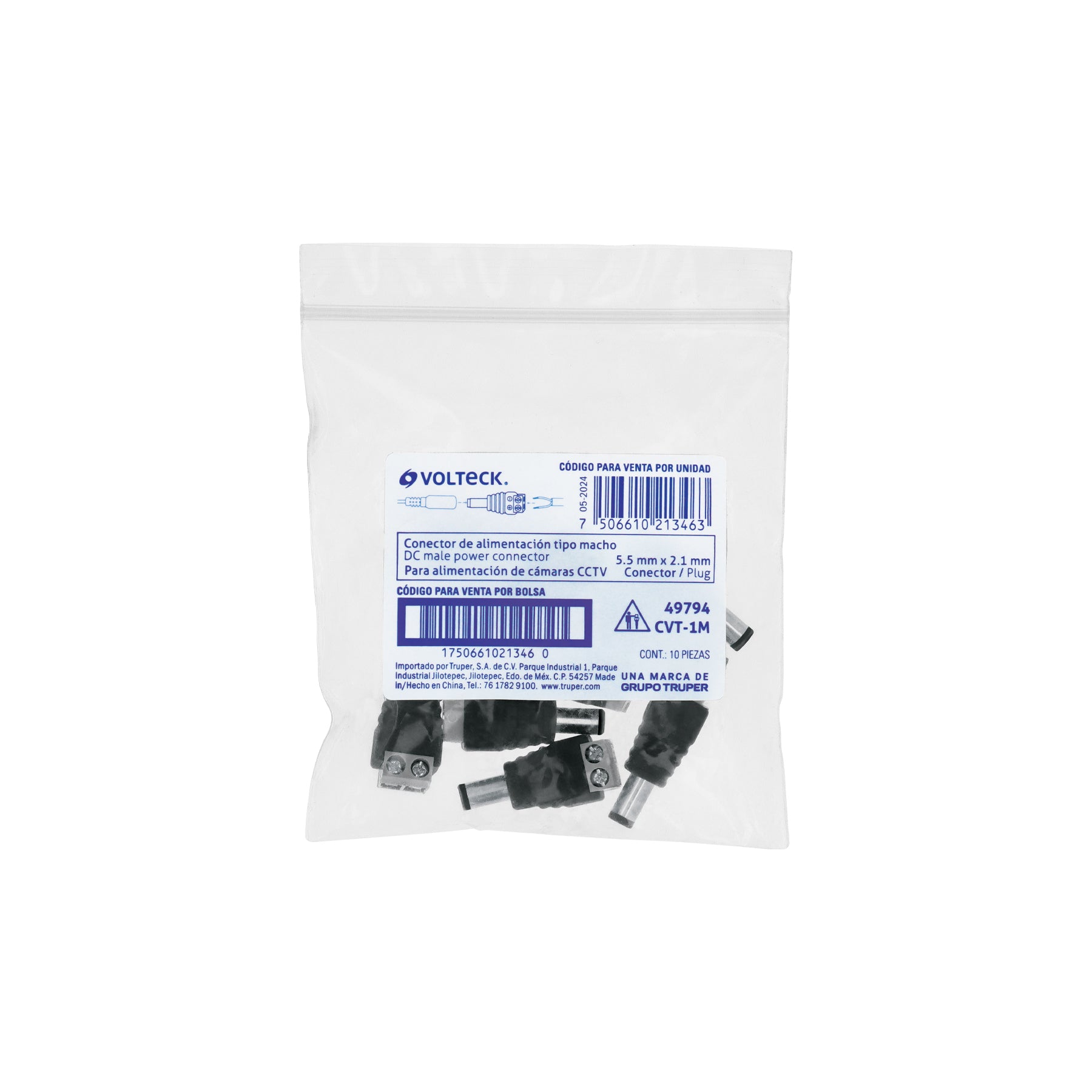 Conector de energía para CCTV tipo macho, VOLTECK