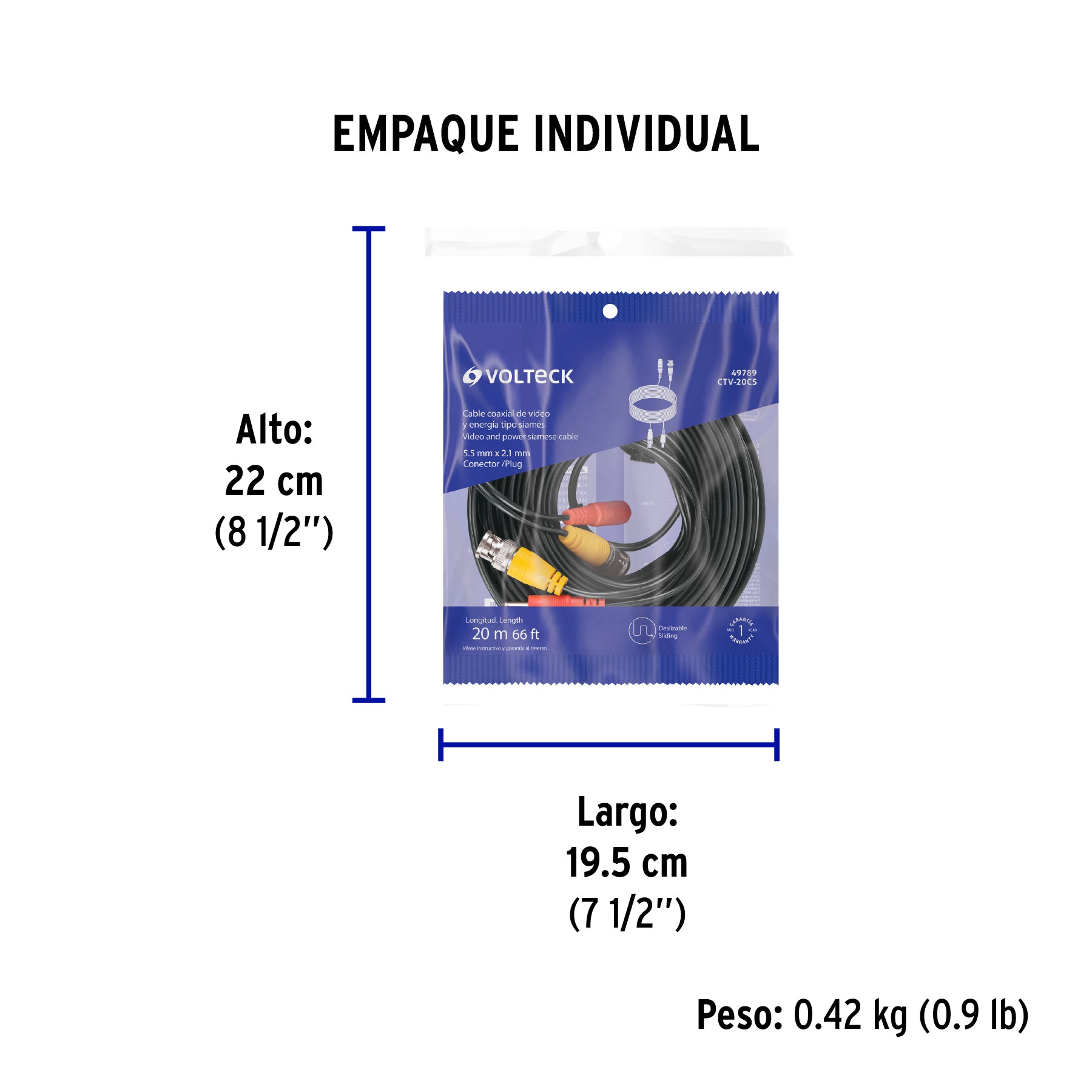 Cable Video y Energía Tipo Siamés CCTV, 20 metros, VOLTECK - Empaque