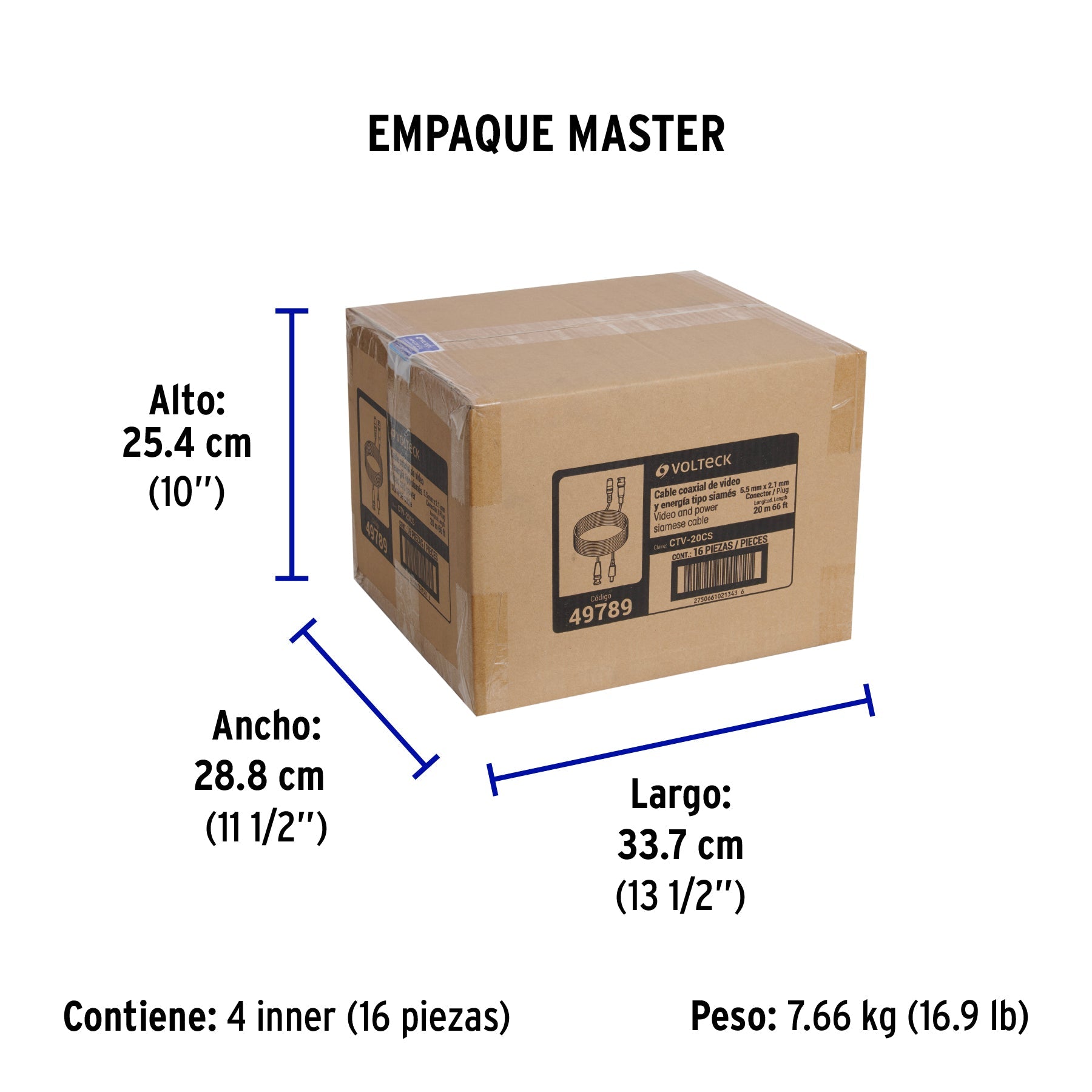 Cable Video y Energía Tipo Siamés CCTV, 20 metros, VOLTECK - Empaque