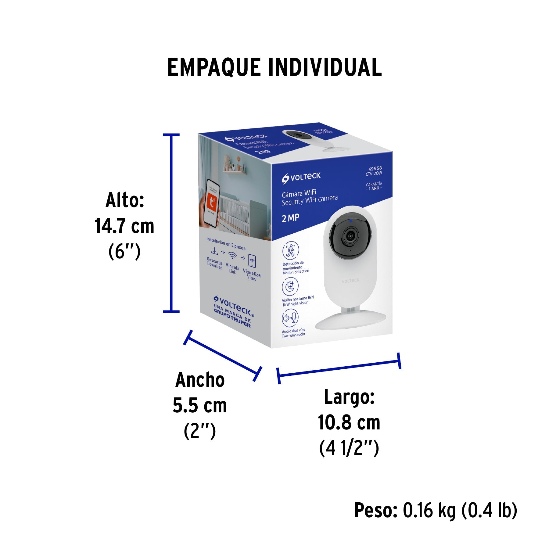 Cámara WiFi Fija 2MP, VOLTECK - Empaque