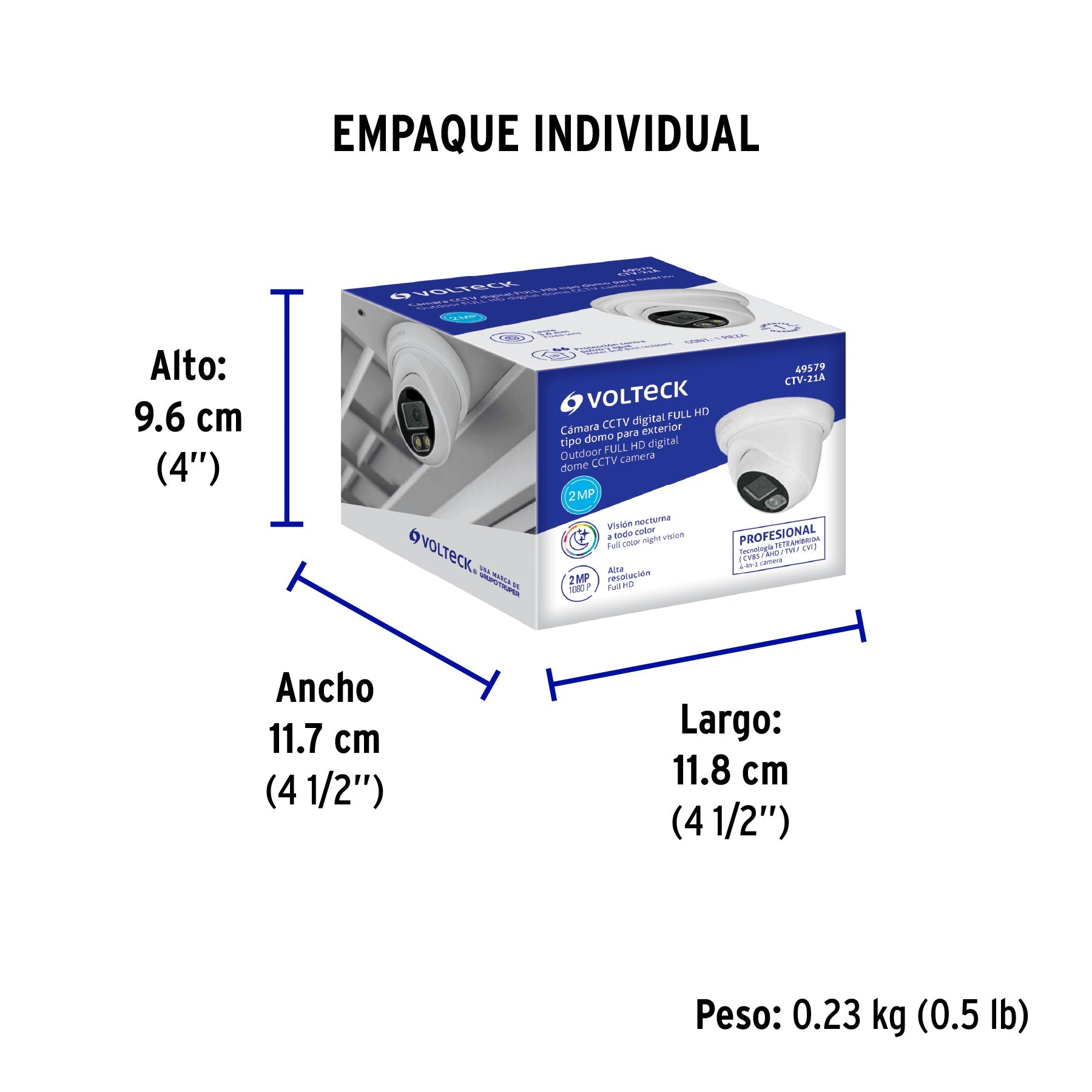 Cámara Tipo Domo 2MP, Lente 3.6mm, VOLTECK - Empaque
