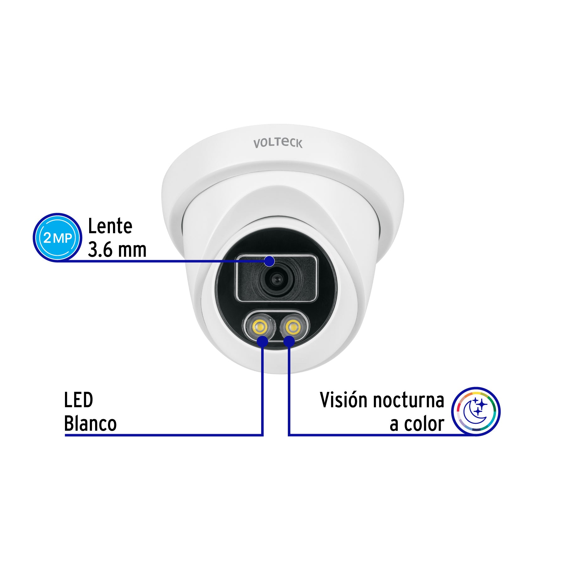 Cámara Tipo Domo 2MP, Lente 3.6mm, VOLTECK