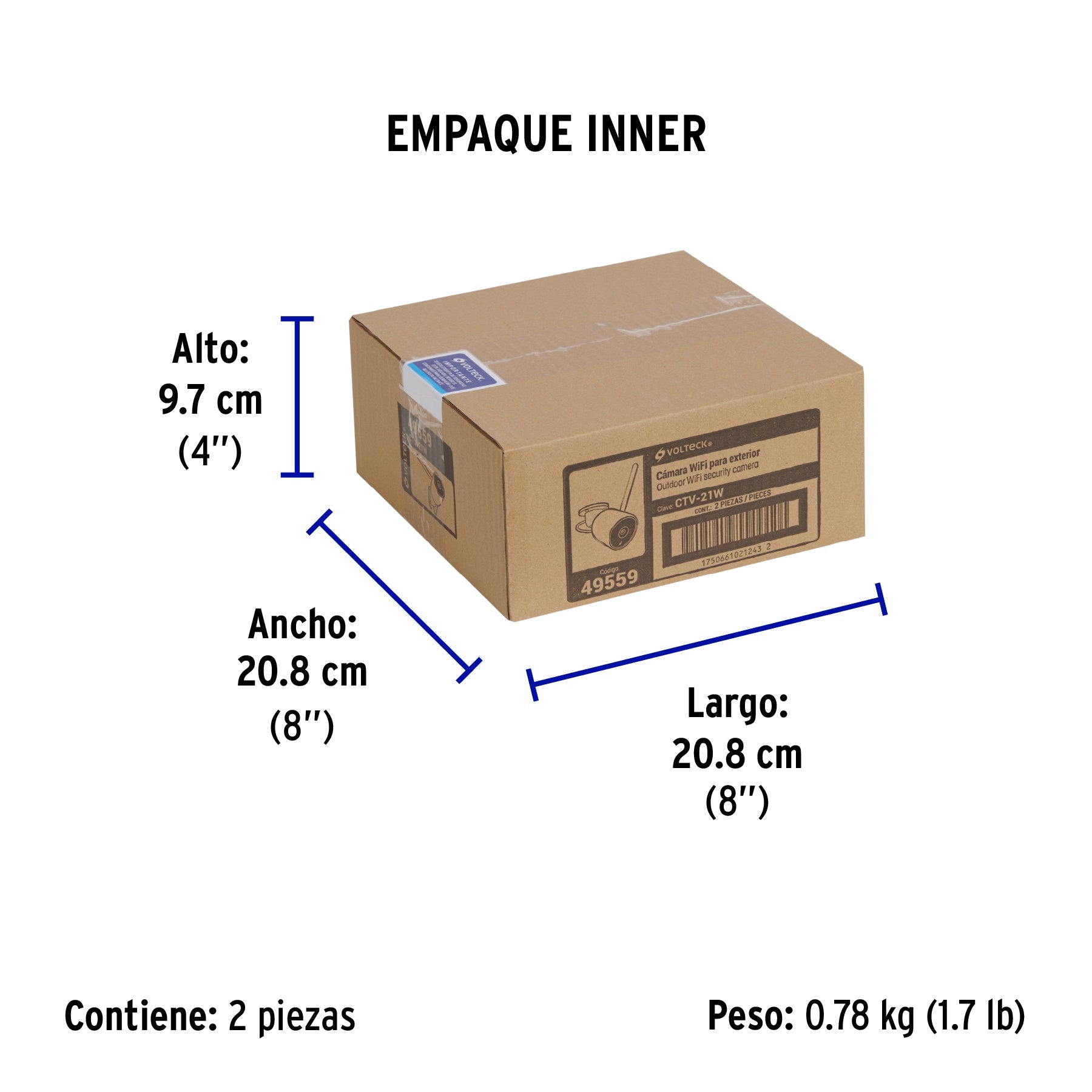 Cámara WiFi Tipo Bala 2MP, VOLTECK - Empaque