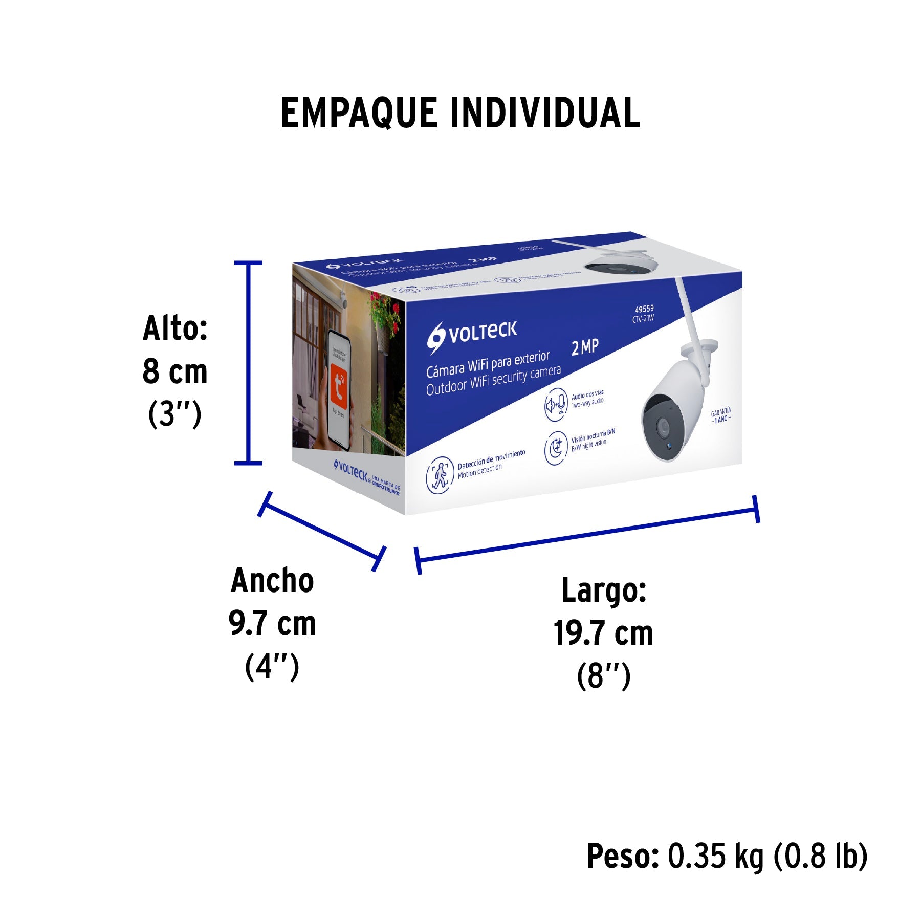 Cámara WiFi Tipo Bala 2MP, VOLTECK - Empaque