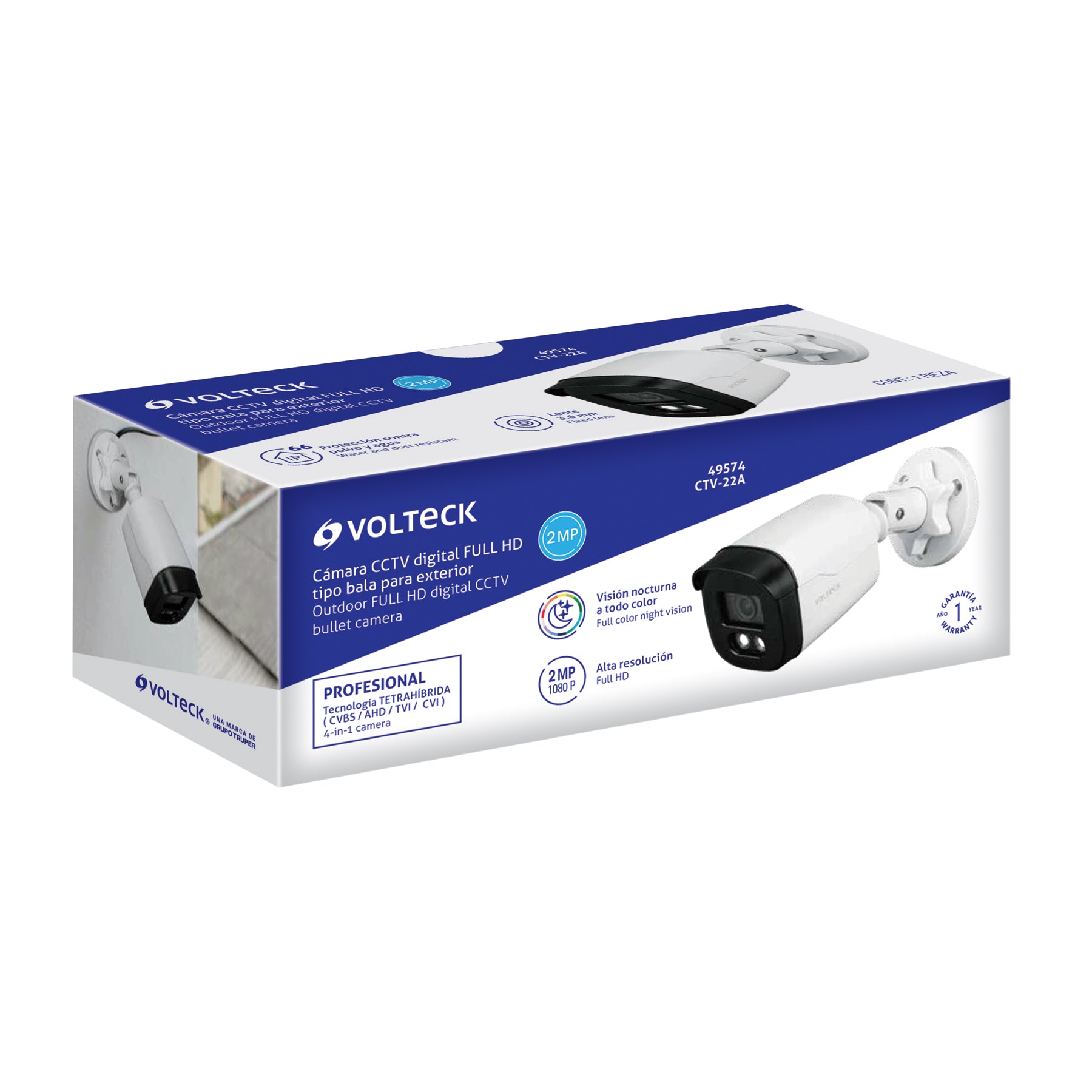 Cámara Tipo Bala 2MP, Lente 3.6mm, VOLTECK