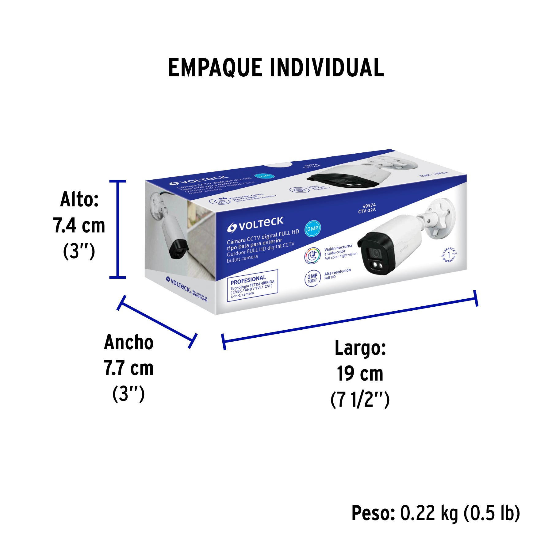 Cámara Tipo Bala 2MP, Lente 3.6mm, VOLTECK - Empaque