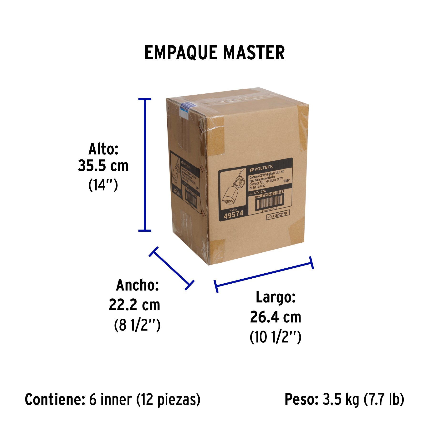 Cámara Tipo Bala 2MP, Lente 3.6mm, VOLTECK - Empaque