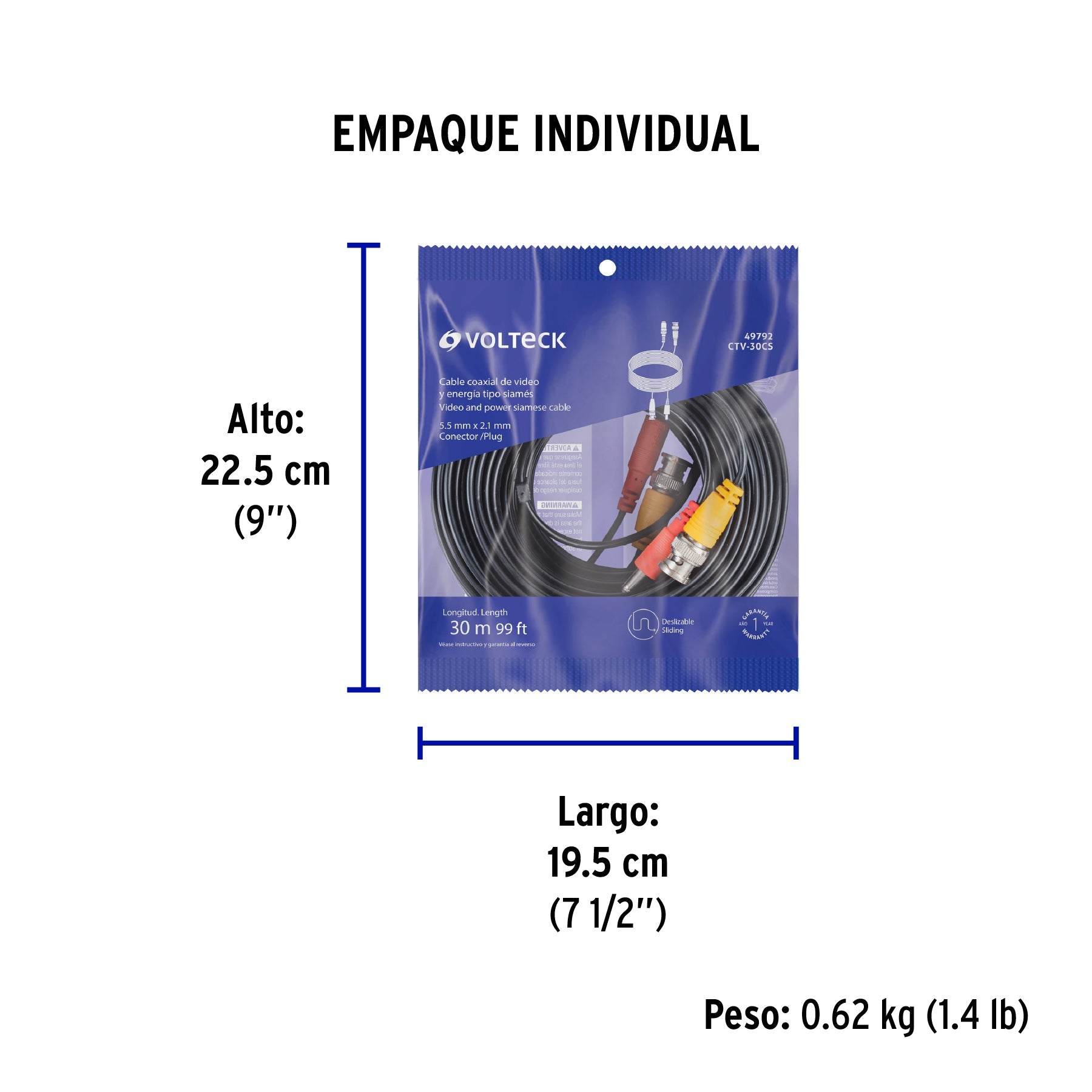 Cable Video y Energía Tipo Siamés CCTV, 30 metros, VOLTECK - Empaque