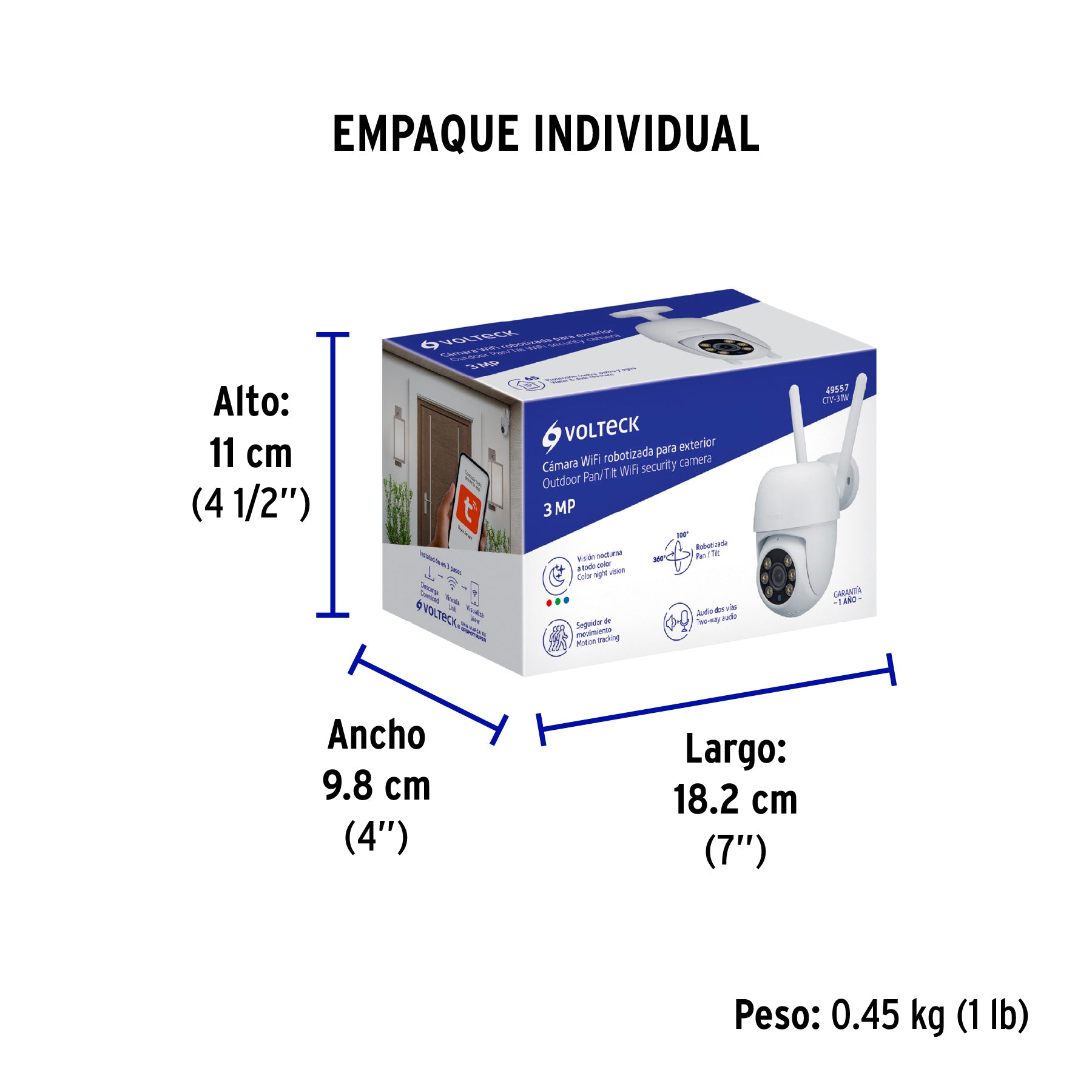 Cámara WiFi Robotizada Tipo Domo 3MP, VOLTECK - Empaque