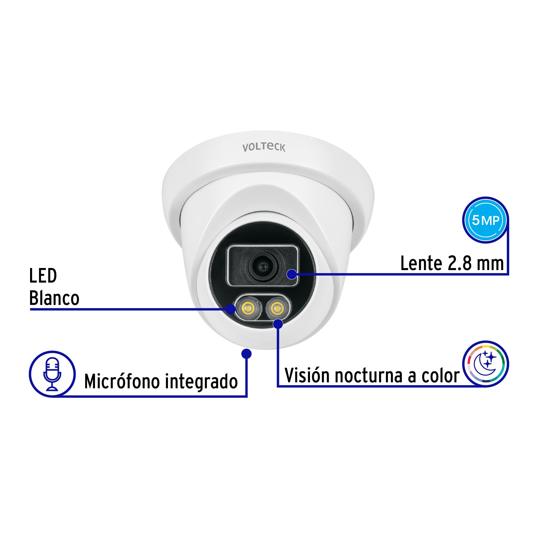 Cámara Tipo Domo 5MP, Lente 2.8mm, c/Micrófono, VOLTECK