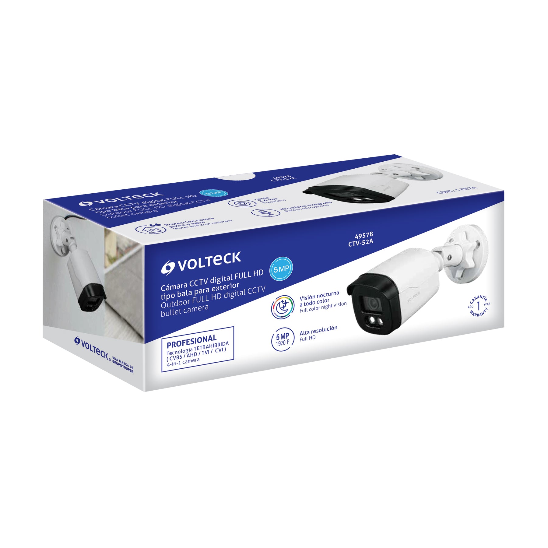 Cámara Tipo Bala 5MP, Lente 2.8mm, c/Micrófono, VOLTECK