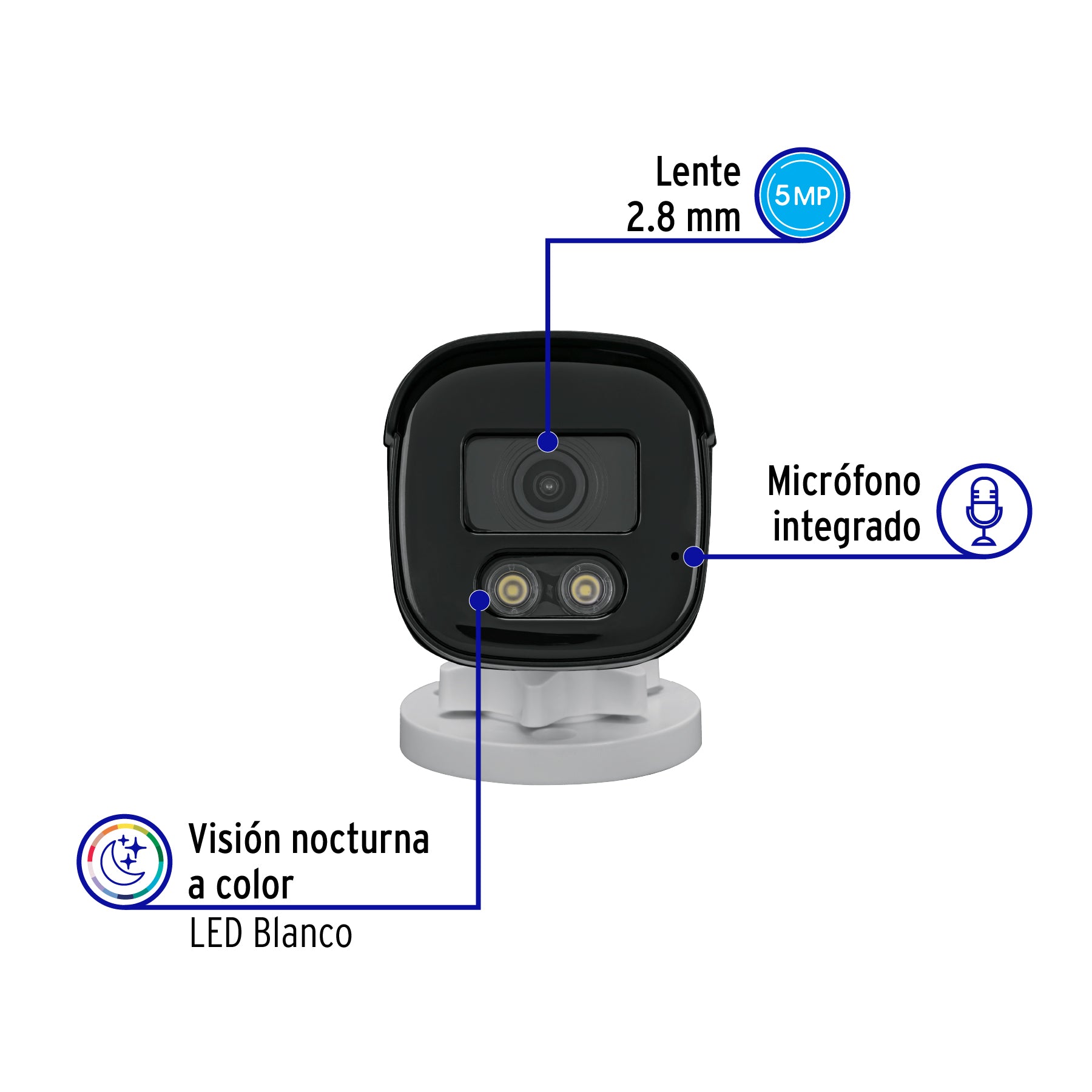 Cámara Tipo Bala 5MP, Lente 2.8mm, c/Micrófono, VOLTECK
