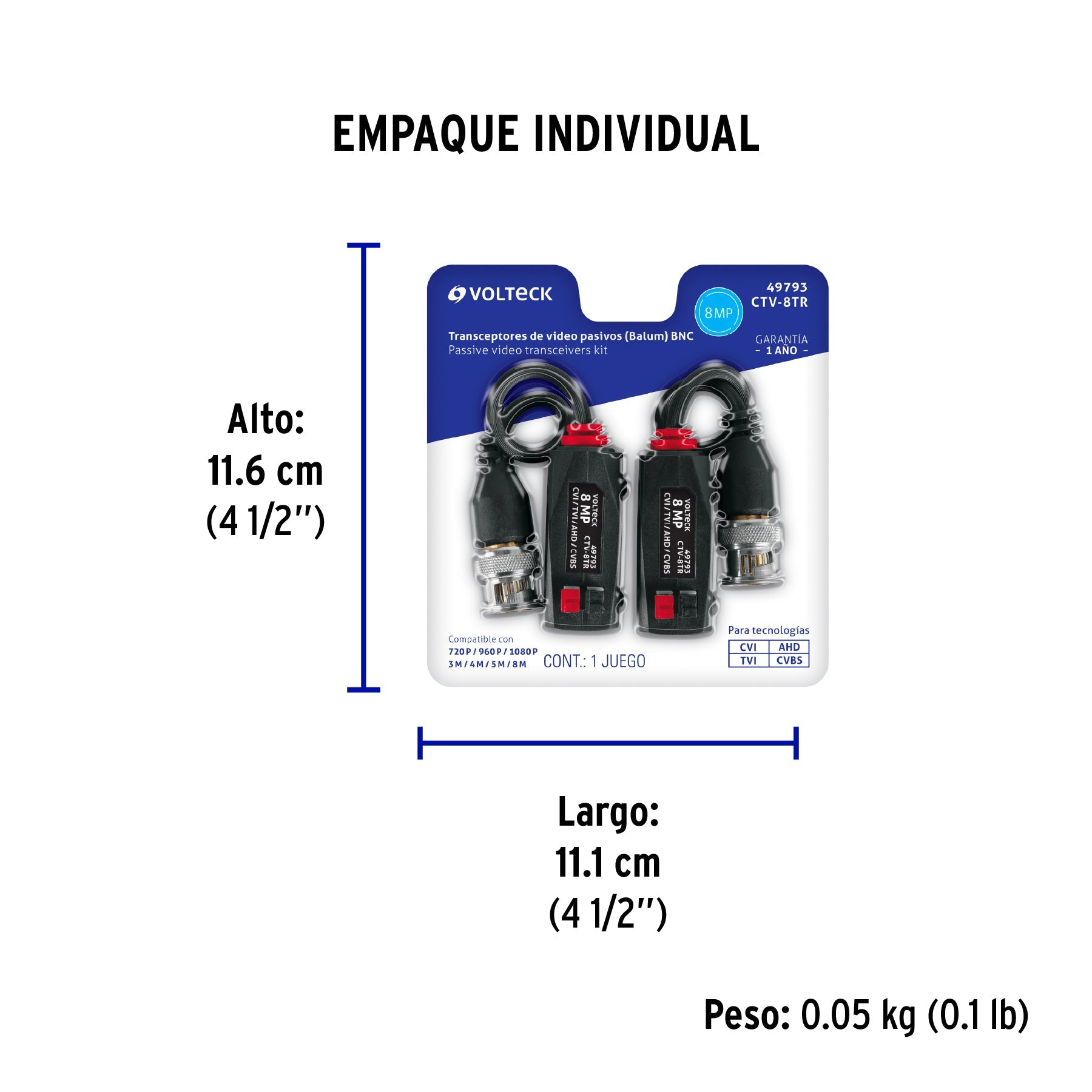 Par de Transceptores Pasivos Video Balun, hasta 8MP, VOLTECK - Empaque
