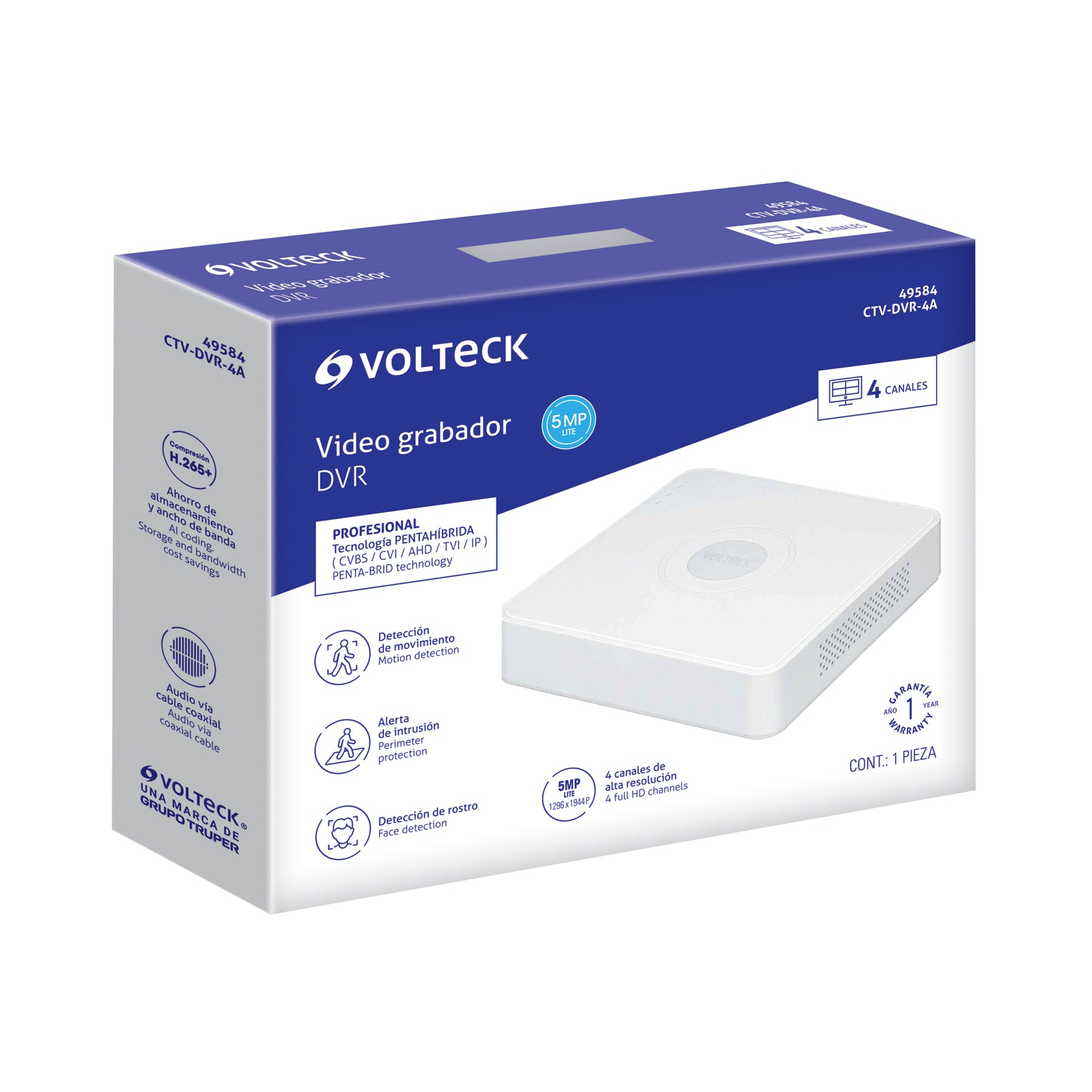 Video grabador DVR de 4 canales, 5MP, VOLTECK