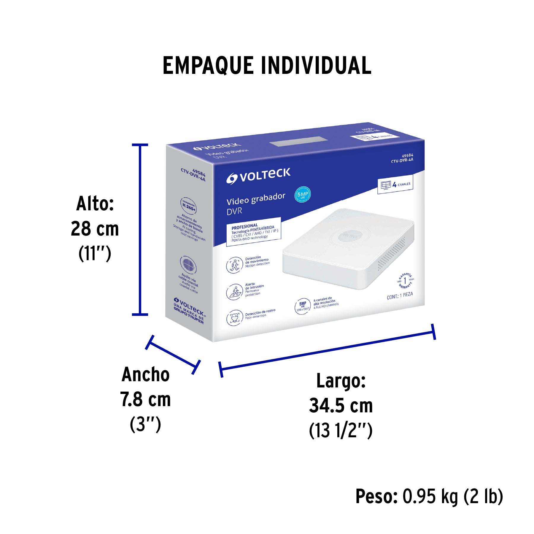 Video grabador DVR de 4 canales, 5MP, VOLTECK - Empaque