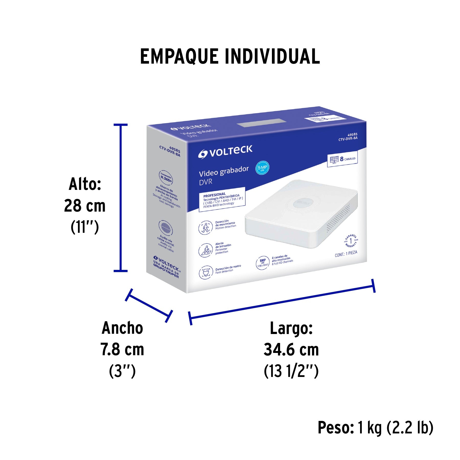 Video grabador DVR de 8 canales, 5MP, VOLTECK - Empaque