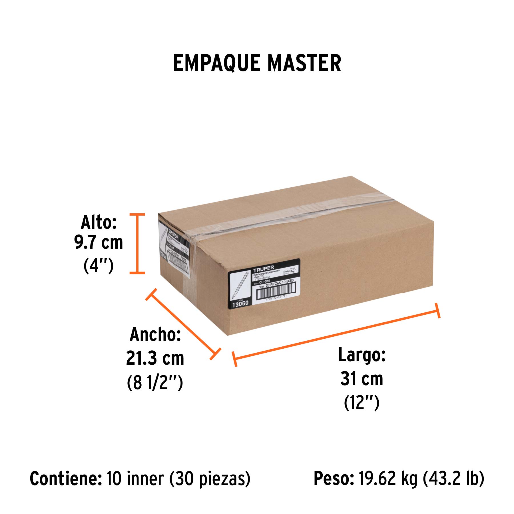 Cuña para concreto de 3/4", TRUPER - Empaque
