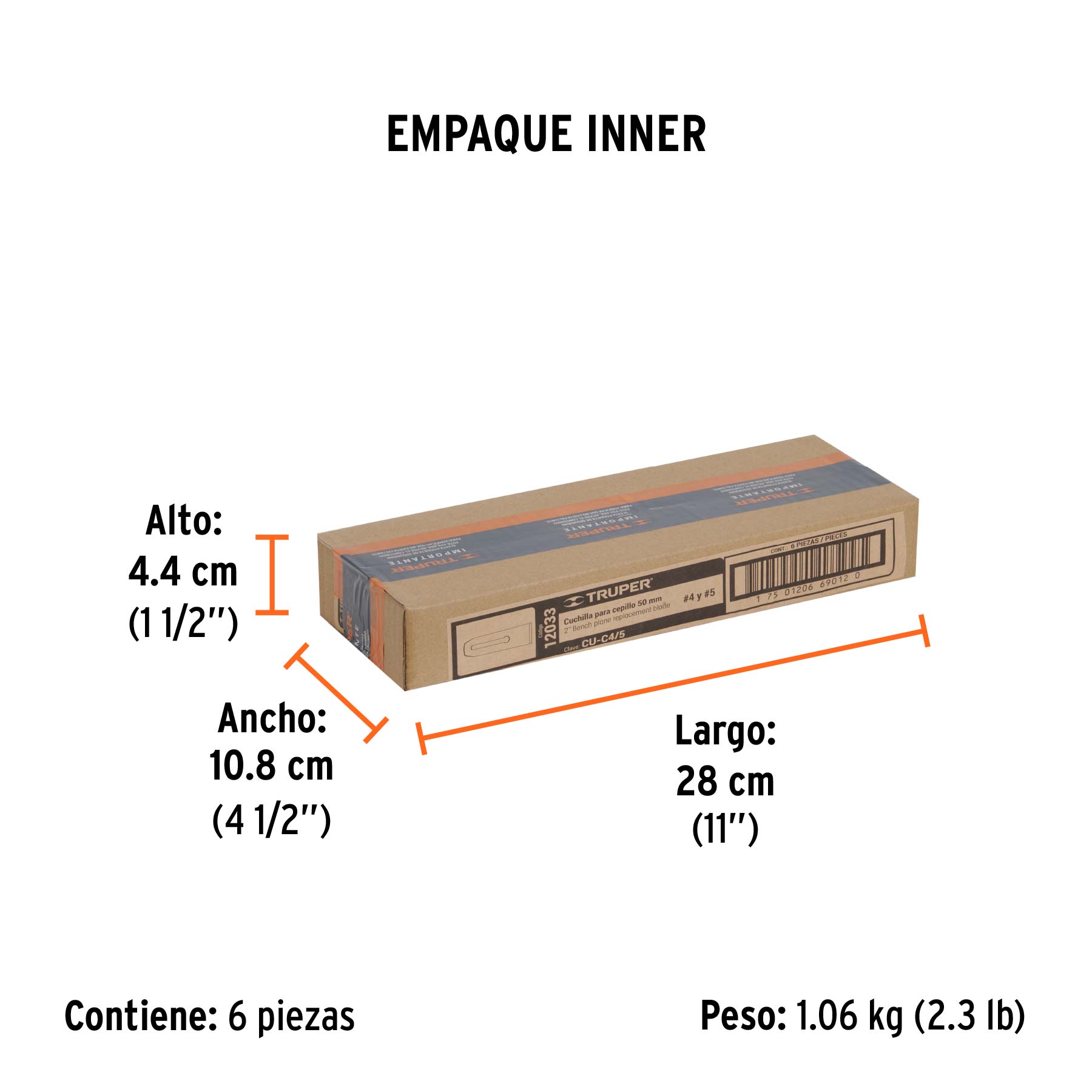 Cuchilla para cepillo de carpintero 4 y 5, TRUPER - Empaque