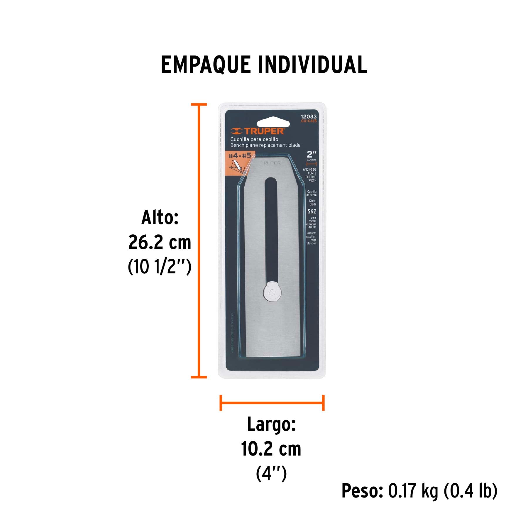 Cuchilla para cepillo de carpintero 4 y 5, TRUPER - Empaque