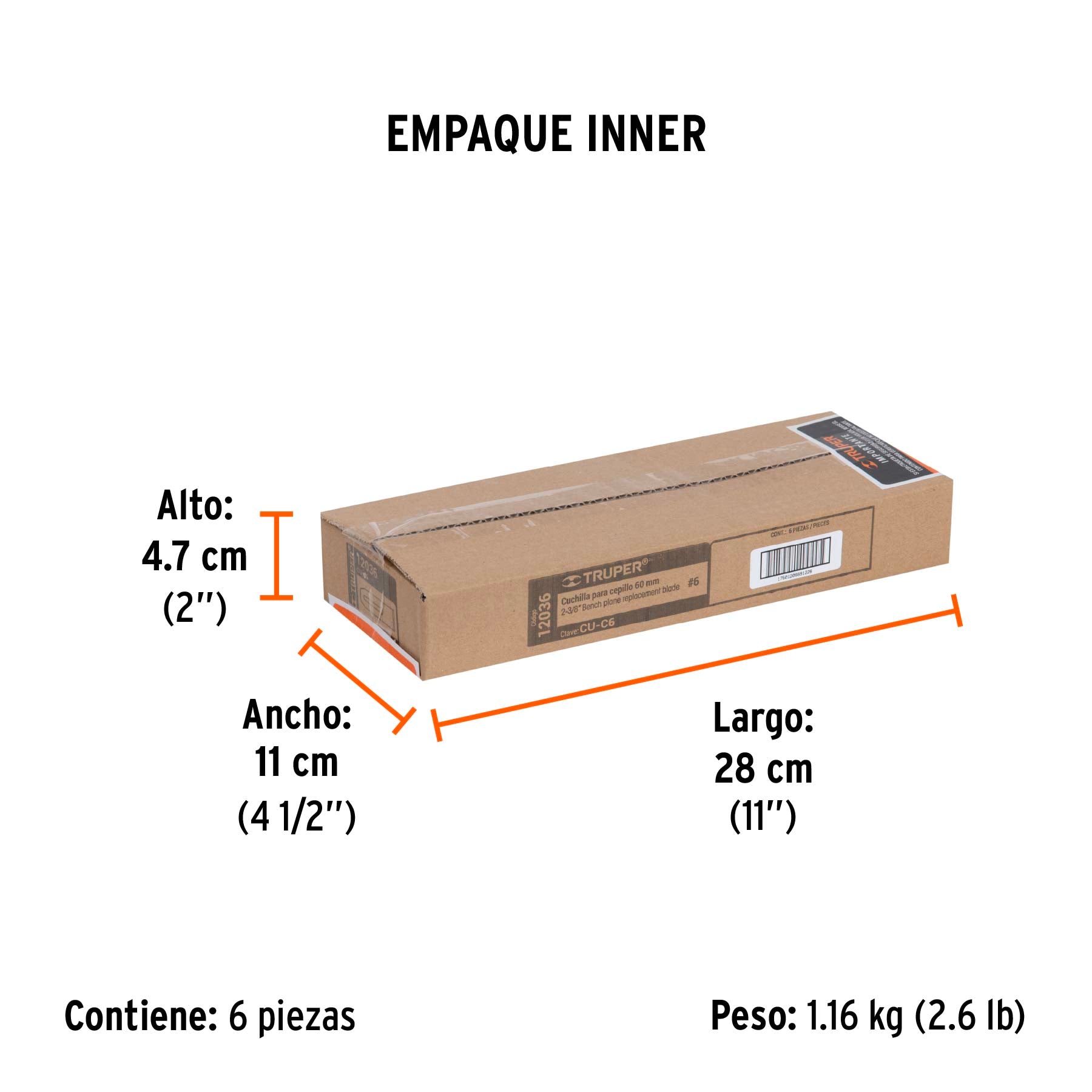 Cuchilla para cepillo de carpintero 6, TRUPER - Empaque